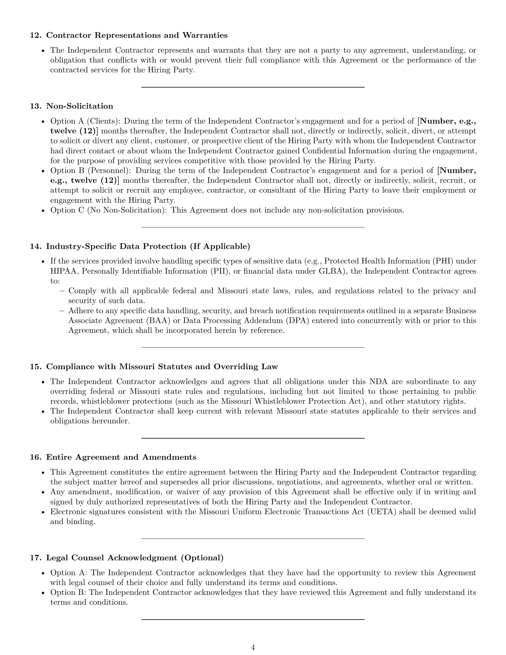 Preview page 4 of Pro Missouri independent contractor nda template