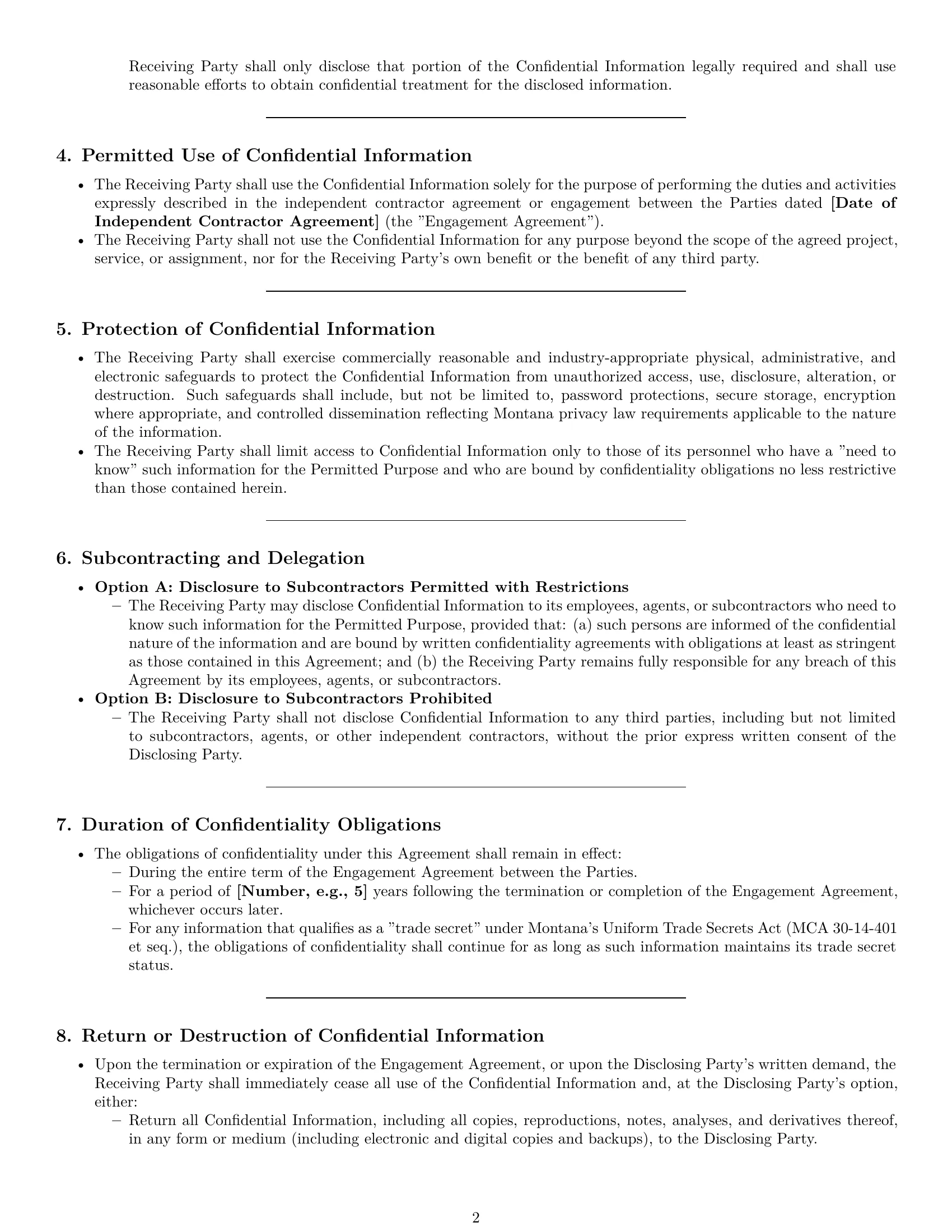 Preview page 2 of Pro Montana independent contractor nda template