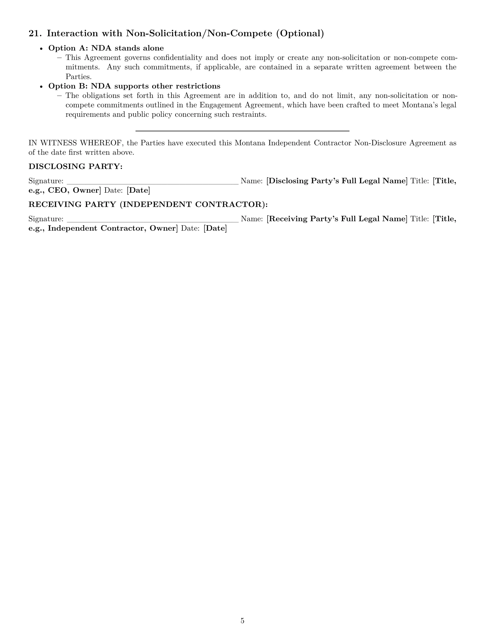 Preview page 5 of Pro Montana independent contractor nda template