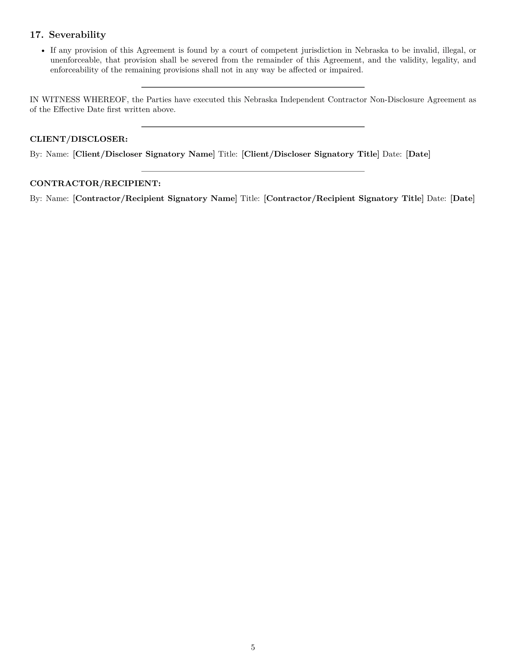 Preview page 5 of Pro Nebraska independent contractor nda template