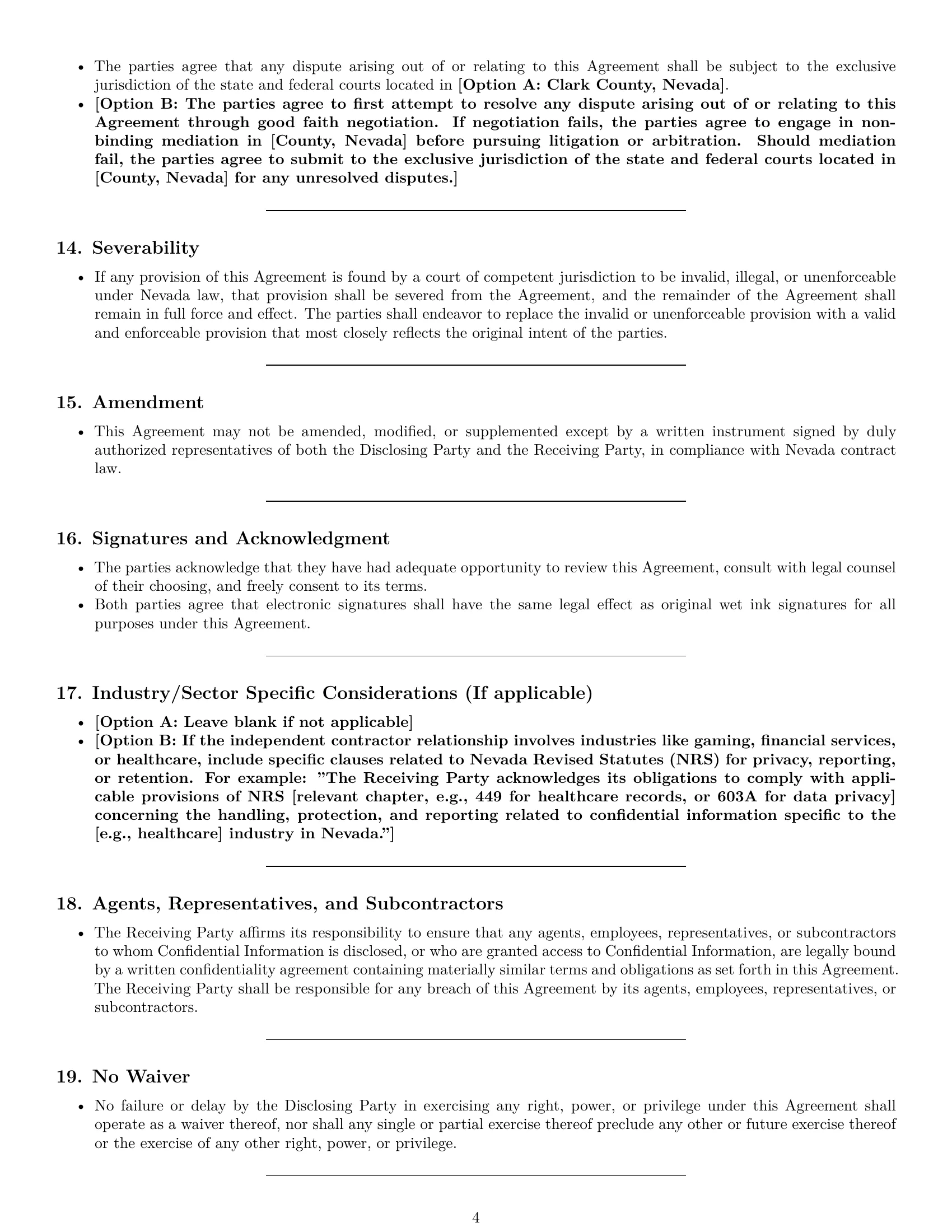 Preview page 4 of Pro Nevada independent contractor nda template
