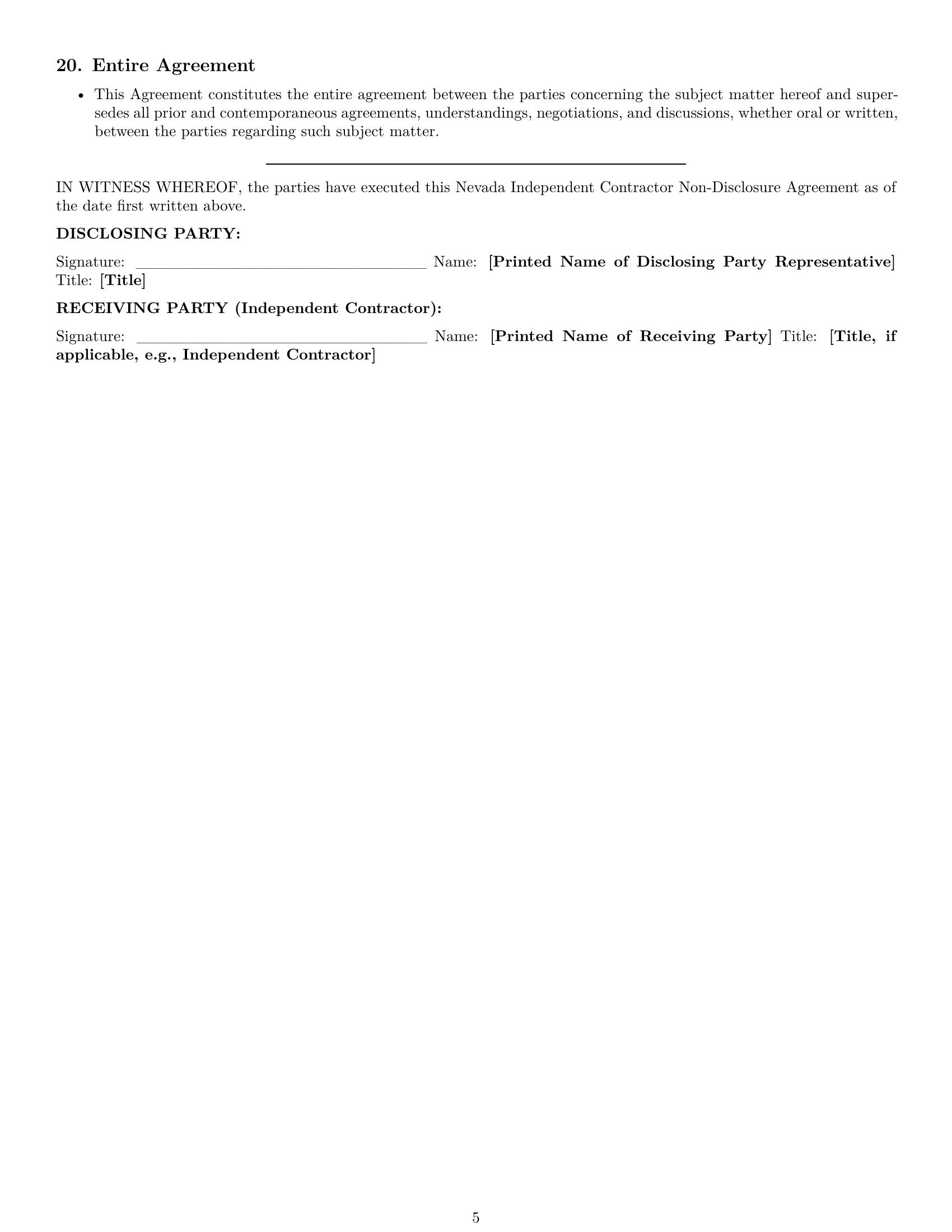 Preview page 5 of Pro Nevada independent contractor nda template