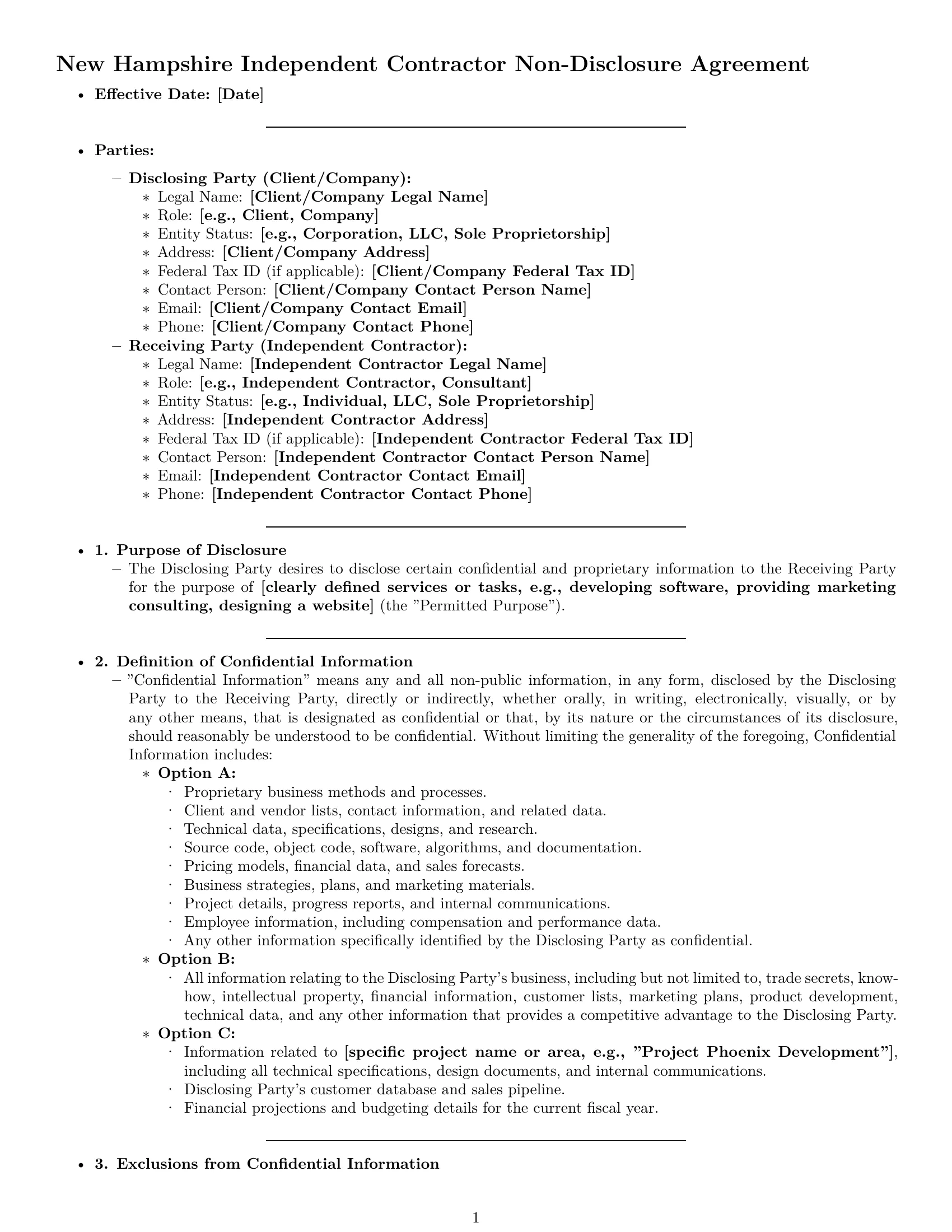 Preview page 1 of Pro New Hampshire independent contractor nda template