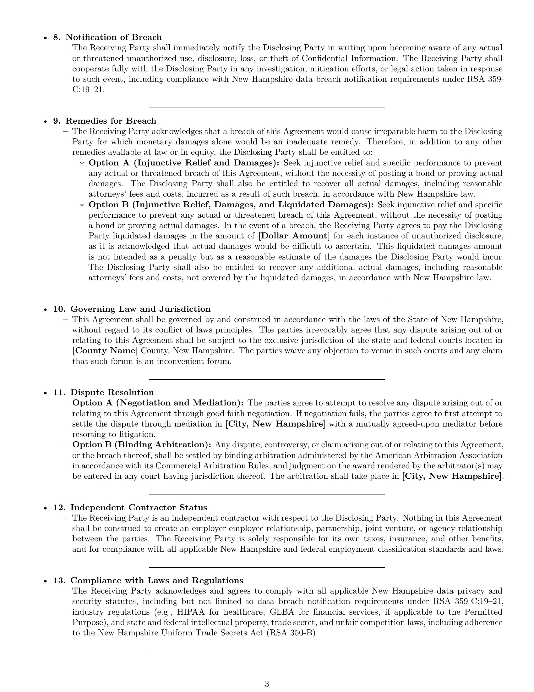Preview page 3 of Pro New Hampshire independent contractor nda template
