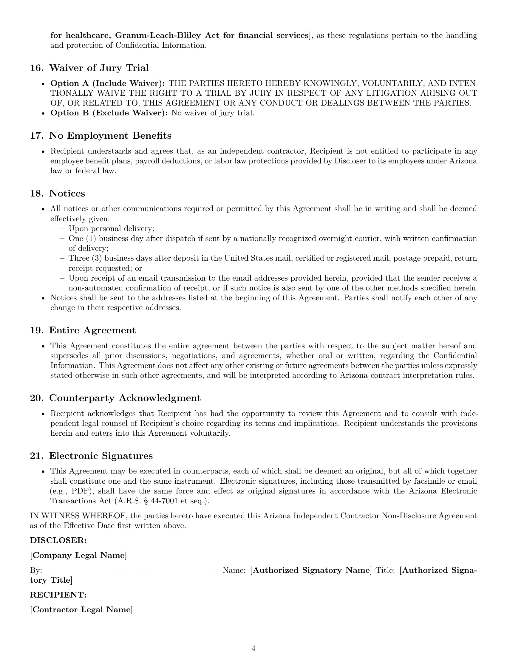 Preview page 4 of Pro Arizona independent contractor nda template