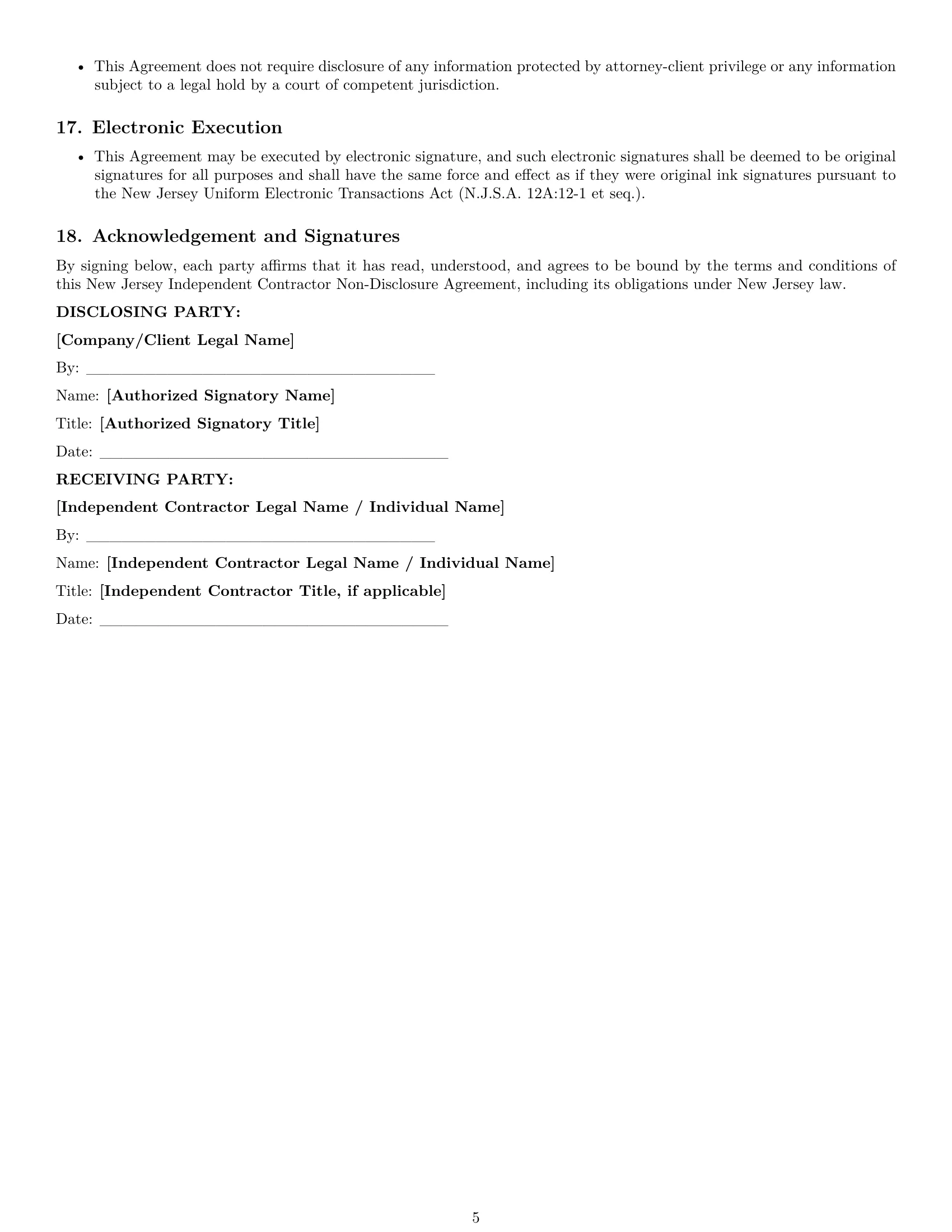 Preview page 5 of Pro New Jersey independent contractor nda template
