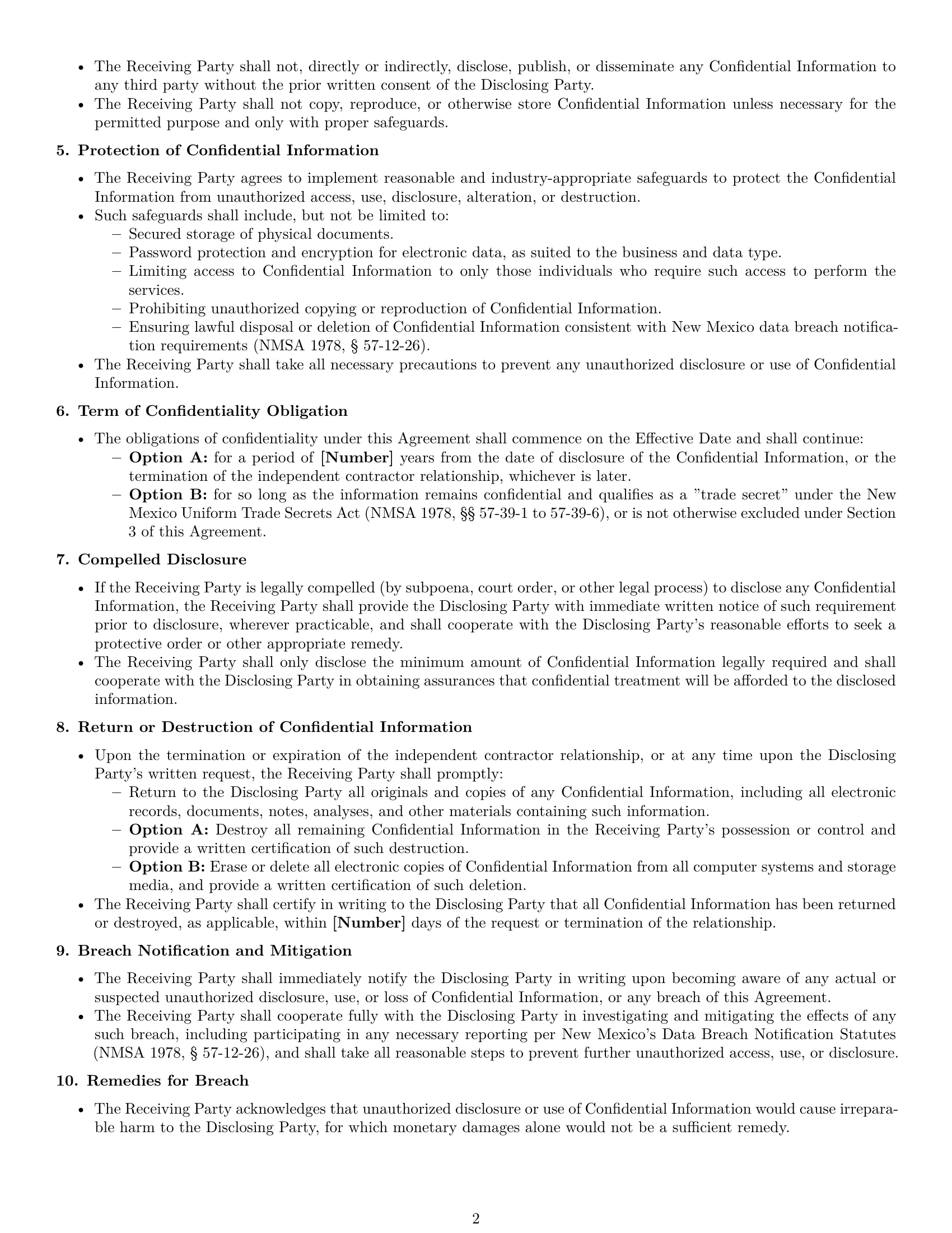 Preview page 2 of Pro New Mexico independent contractor nda template