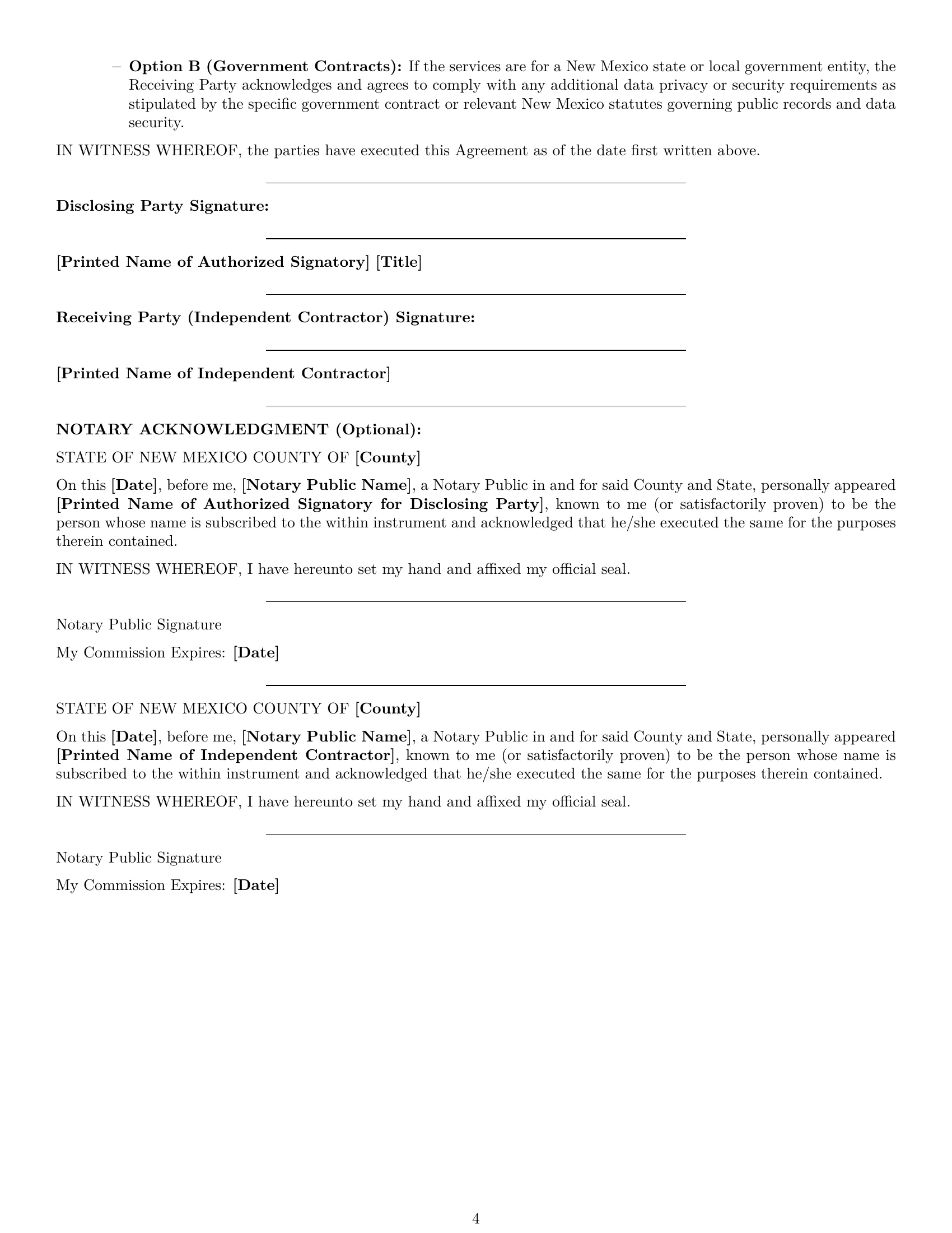 Preview page 4 of Pro New Mexico independent contractor nda template