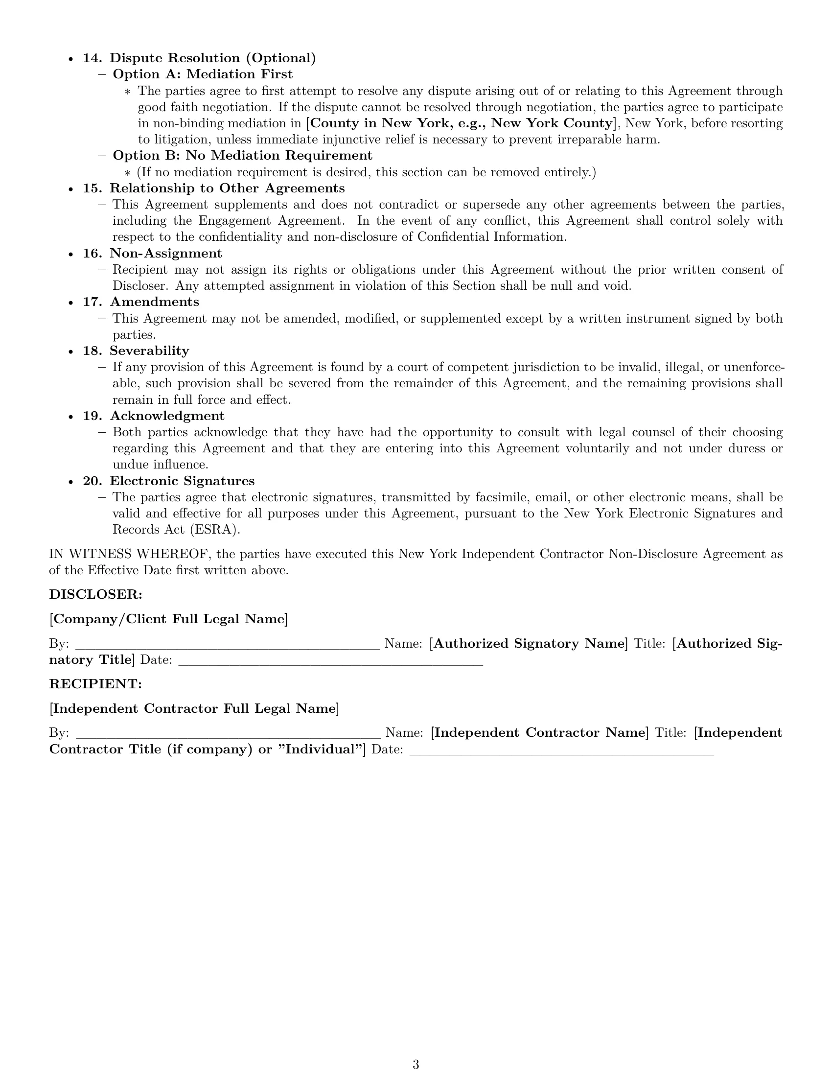 Preview page 3 of Pro New York independent contractor nda template