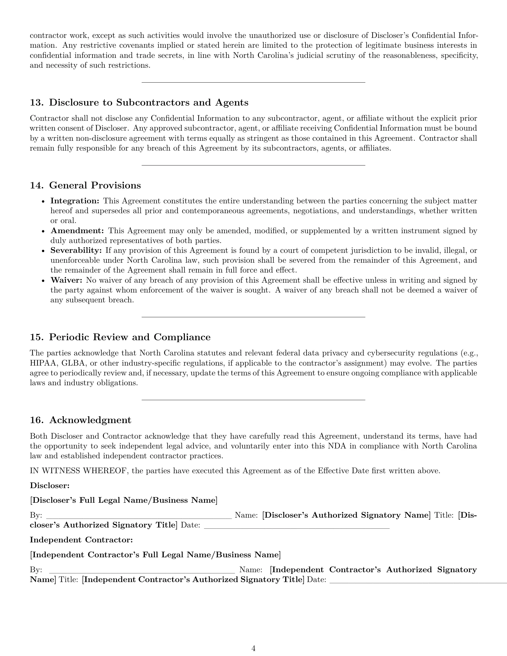 Preview page 4 of Pro North Carolina independent contractor nda template