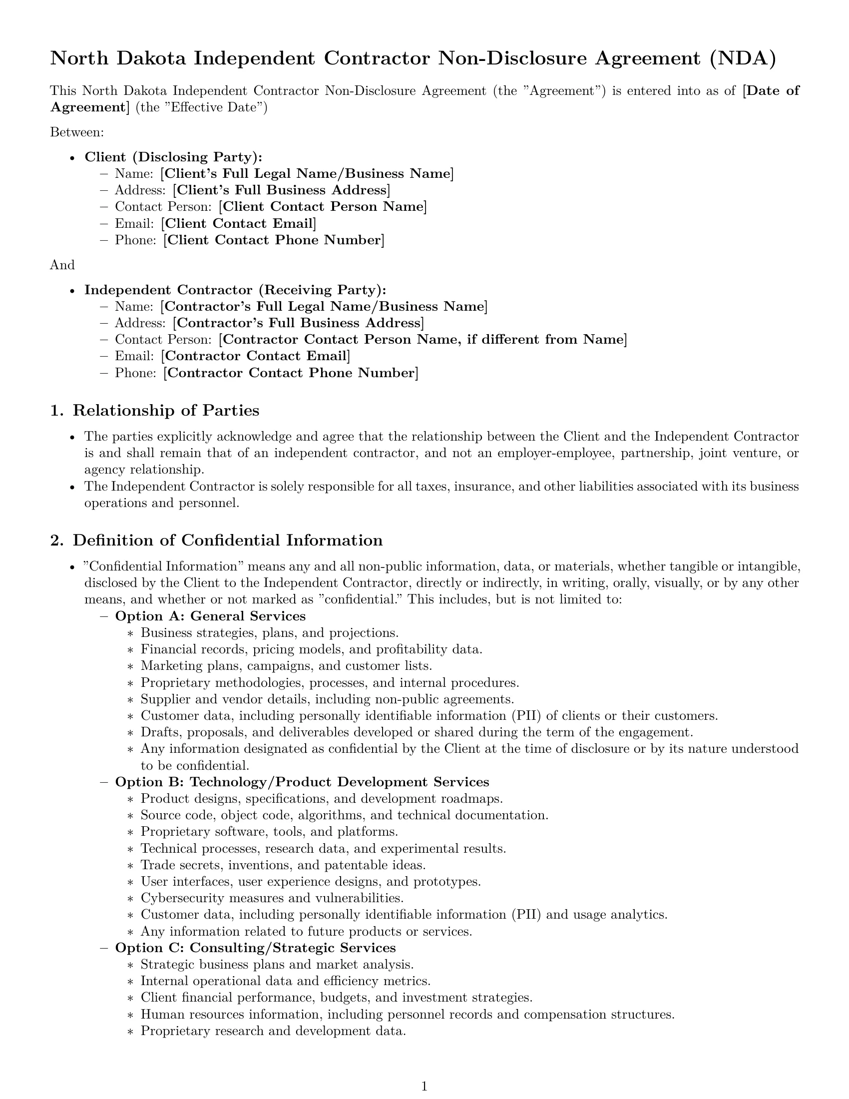Preview page 1 of Pro North Dakota independent contractor nda template