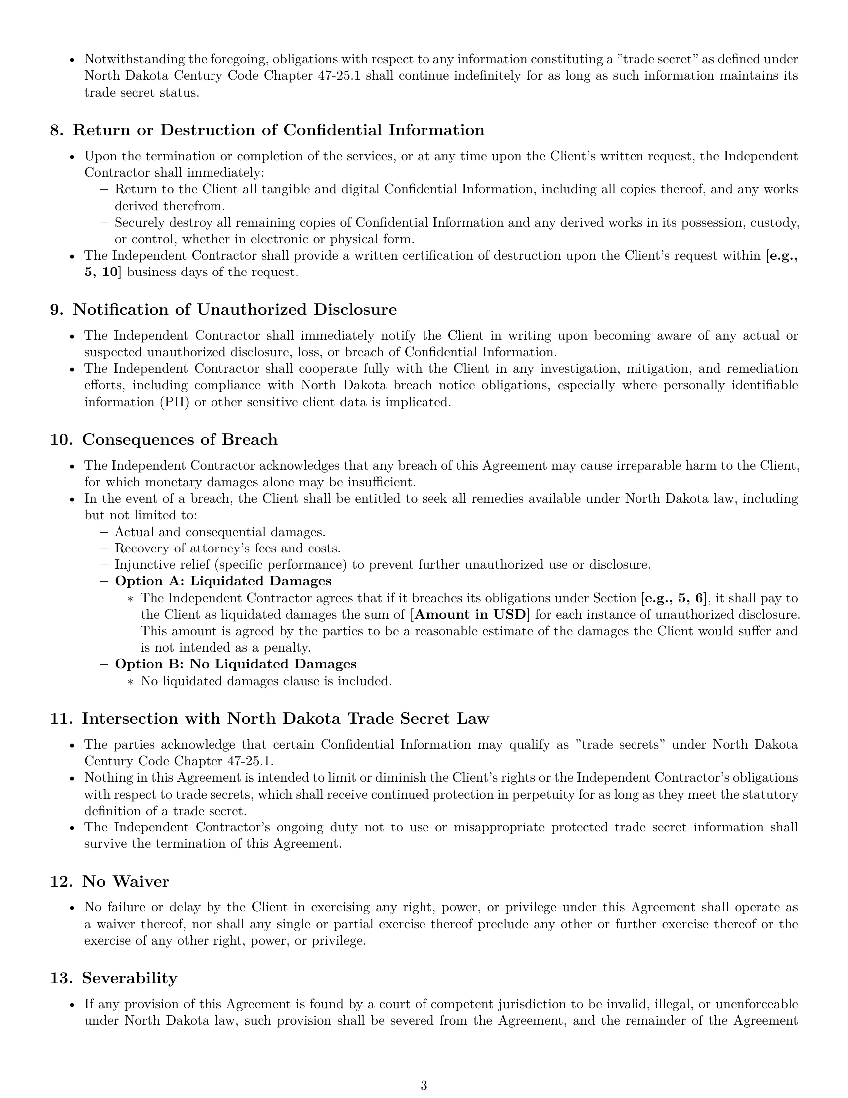 Preview page 3 of Pro North Dakota independent contractor nda template