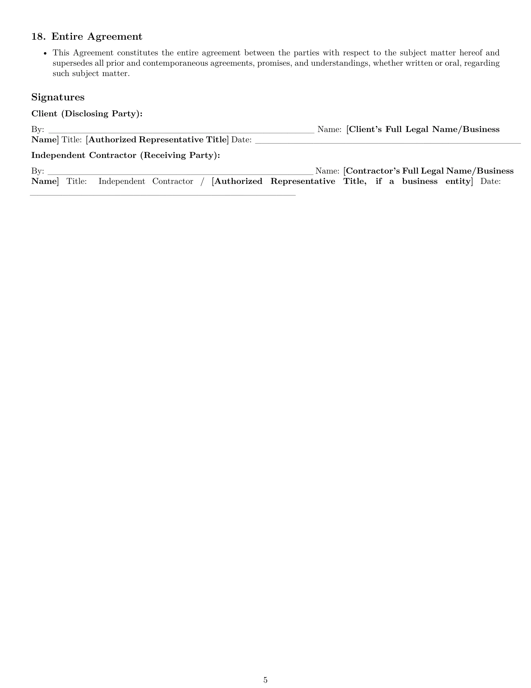 Preview page 5 of Pro North Dakota independent contractor nda template
