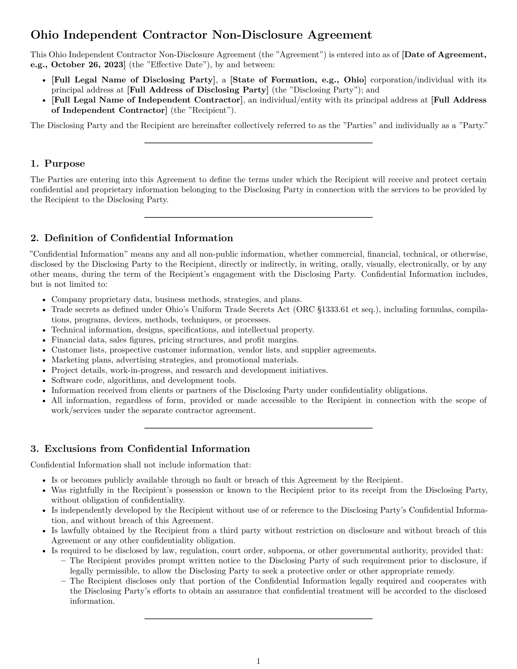 Preview page 1 of Pro Ohio independent contractor nda template