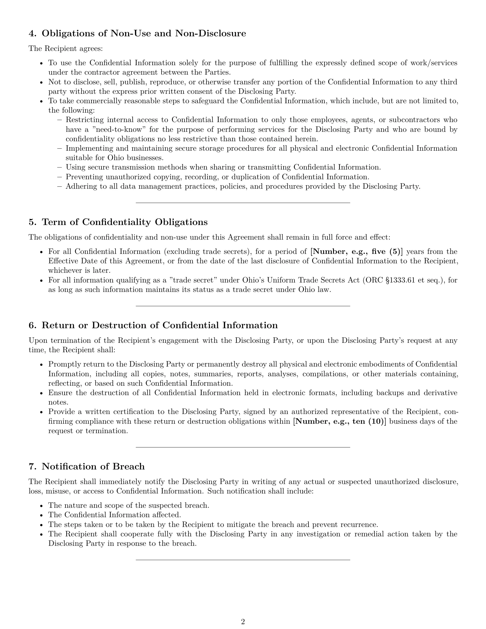Preview page 2 of Pro Ohio independent contractor nda template