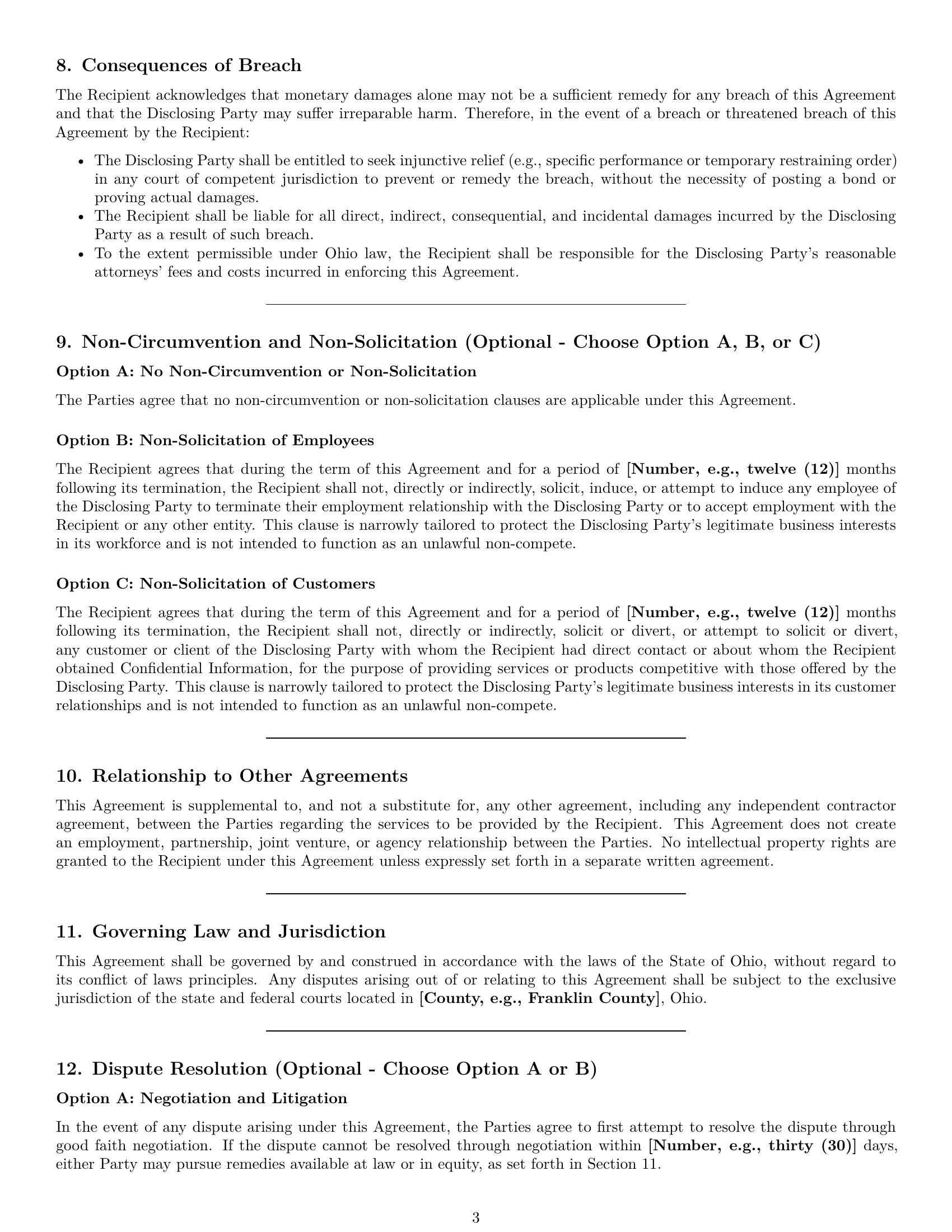 Preview page 3 of Pro Ohio independent contractor nda template