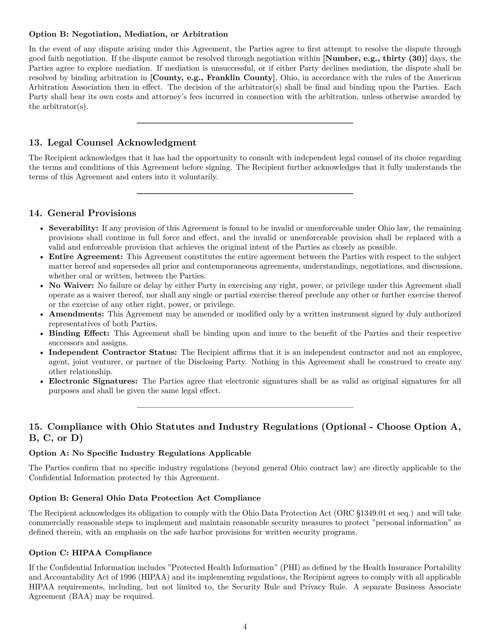 Preview page 4 of Pro Ohio independent contractor nda template