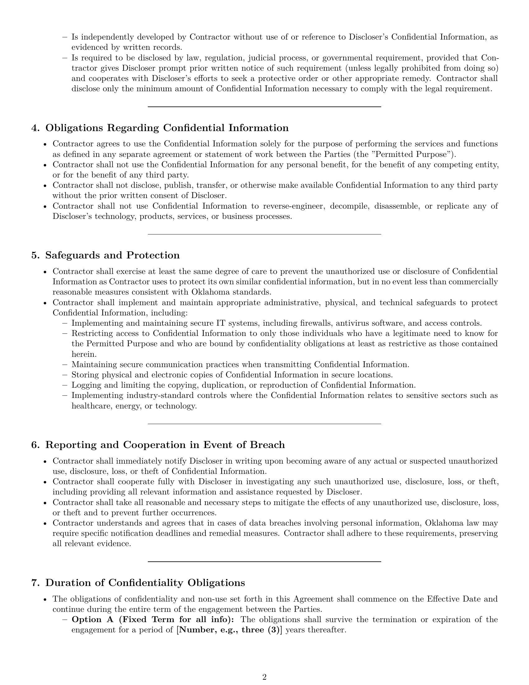 Preview page 2 of Pro Oklahoma independent contractor nda template