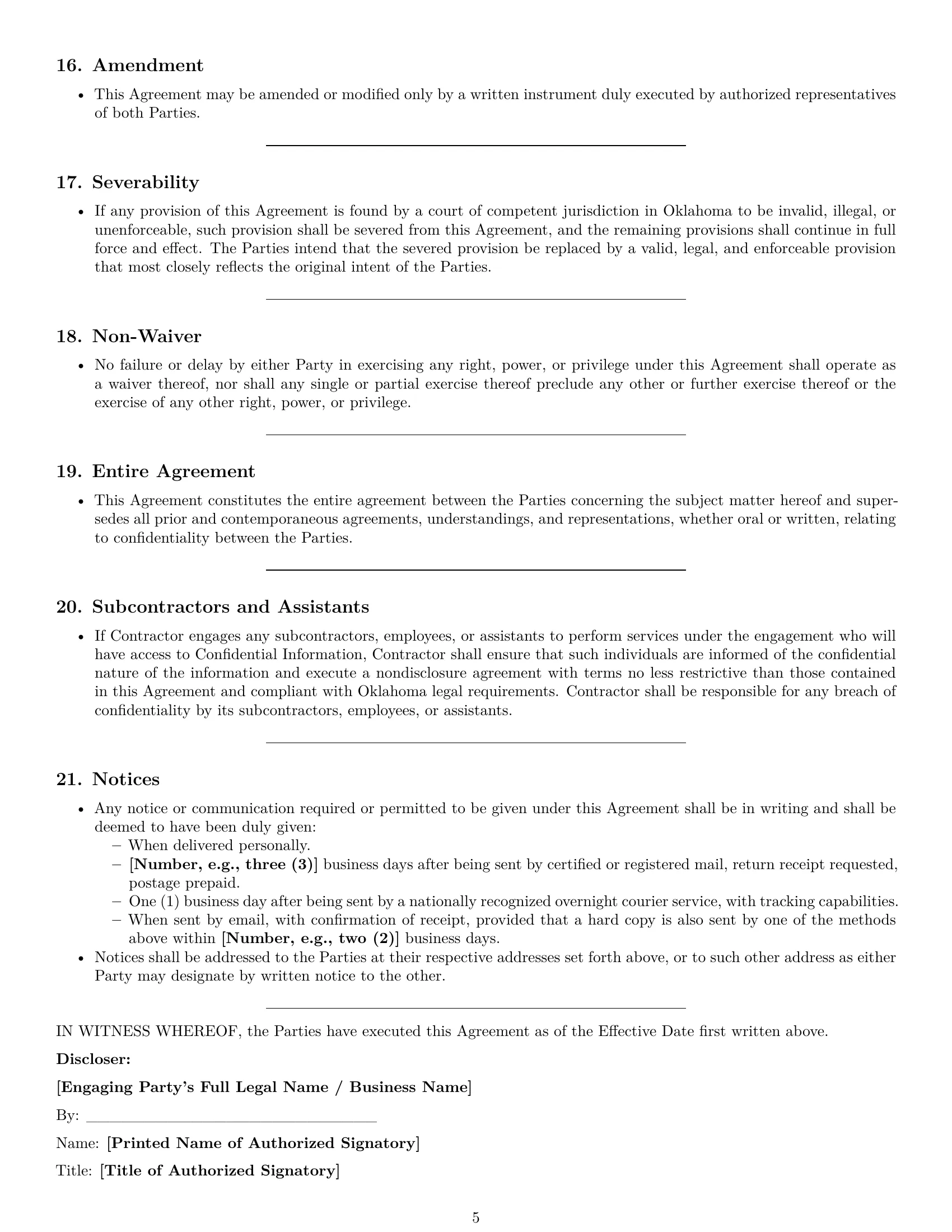 Preview page 5 of Pro Oklahoma independent contractor nda template