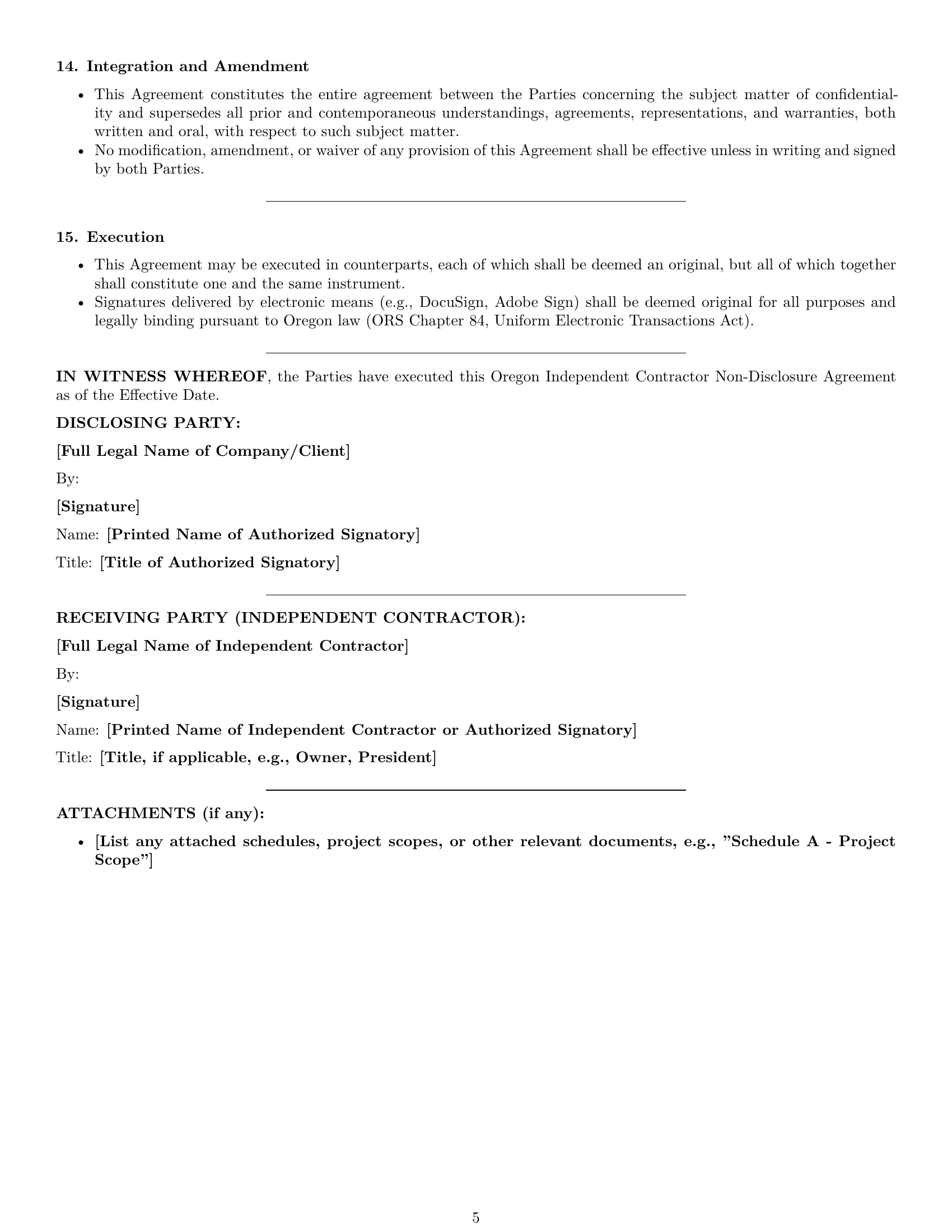Preview page 5 of Pro Oregon independent contractor nda template