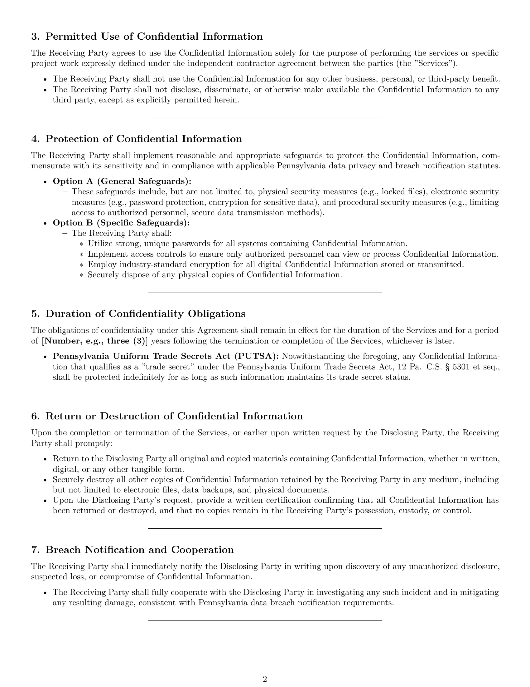 Preview page 2 of Pro Pennsylvania independent contractor nda template