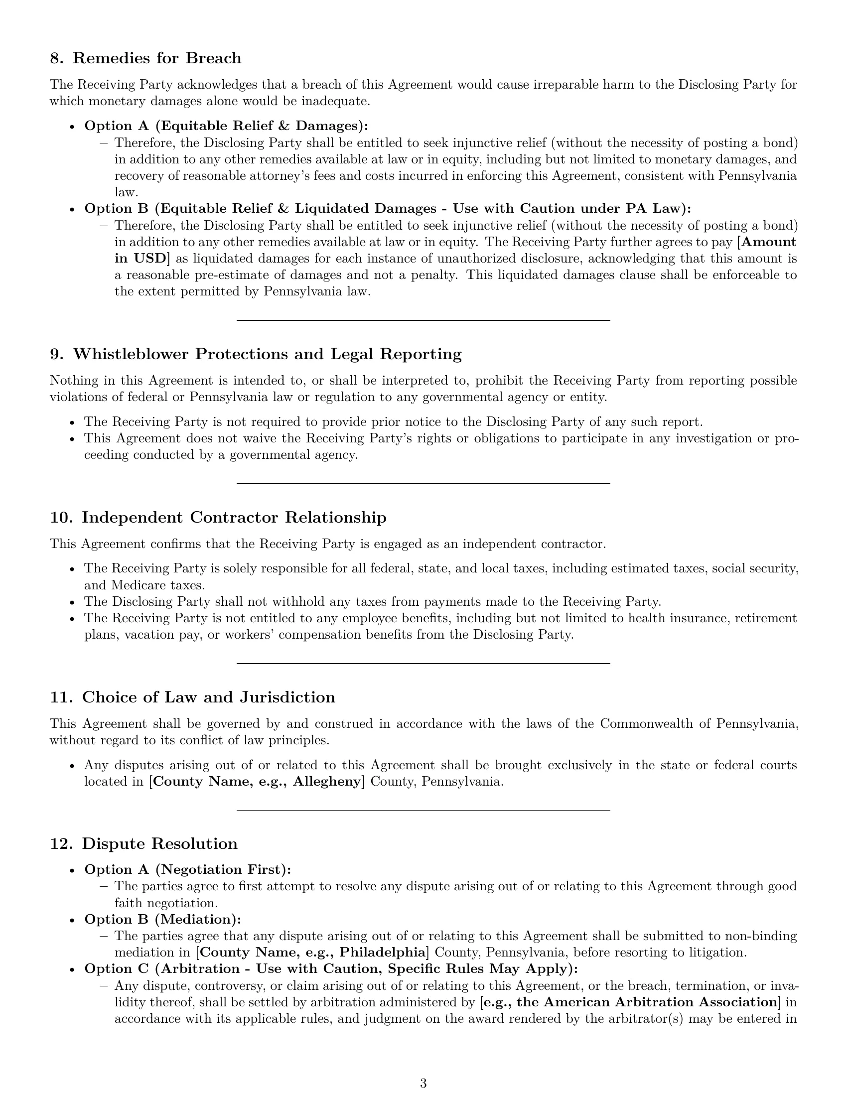 Preview page 3 of Pro Pennsylvania independent contractor nda template