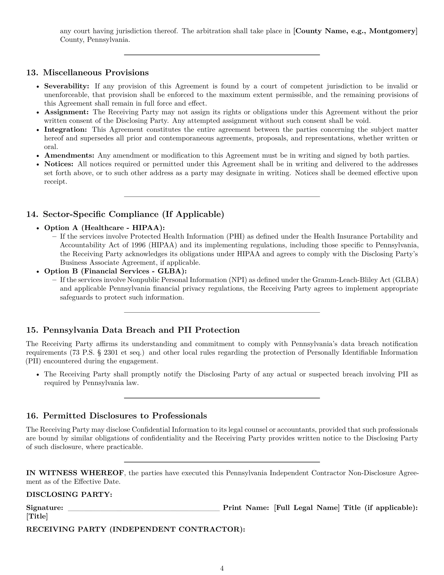 Preview page 4 of Pro Pennsylvania independent contractor nda template