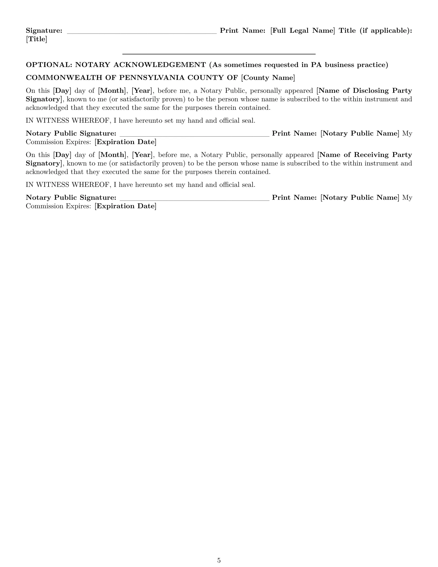 Preview page 5 of Pro Pennsylvania independent contractor nda template