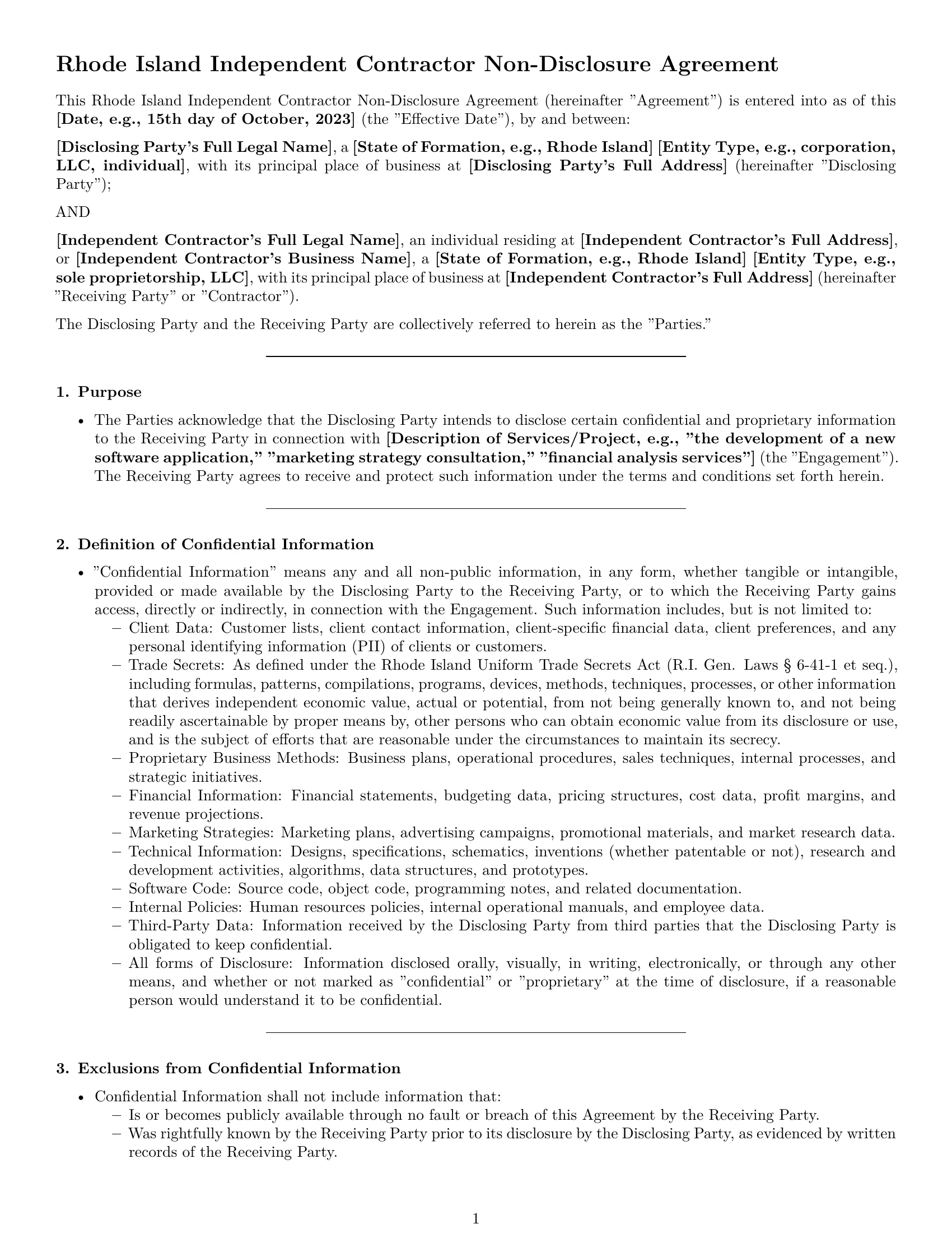 Preview page 1 of Pro Rhode Island independent contractor nda template