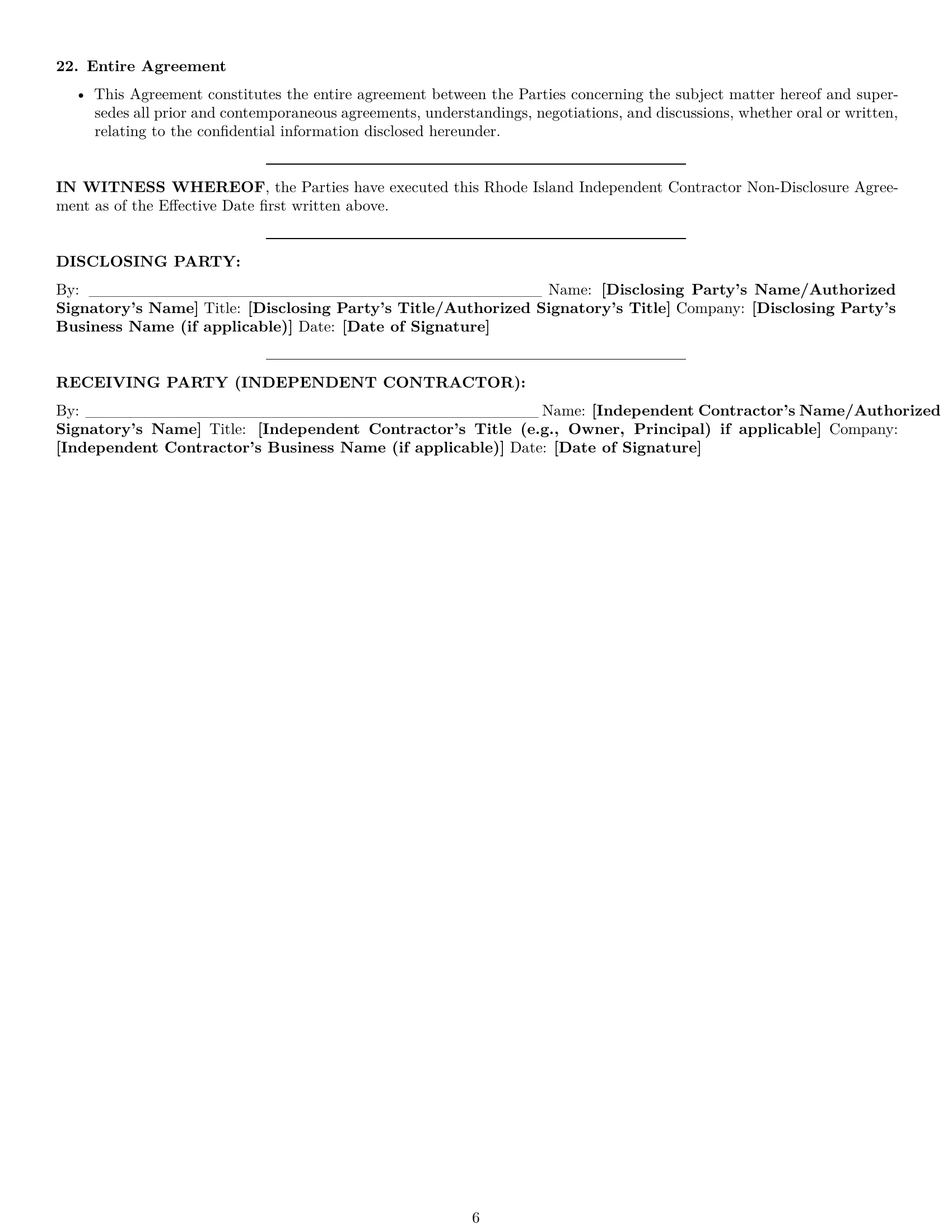 Preview page 6 of Pro Rhode Island independent contractor nda template