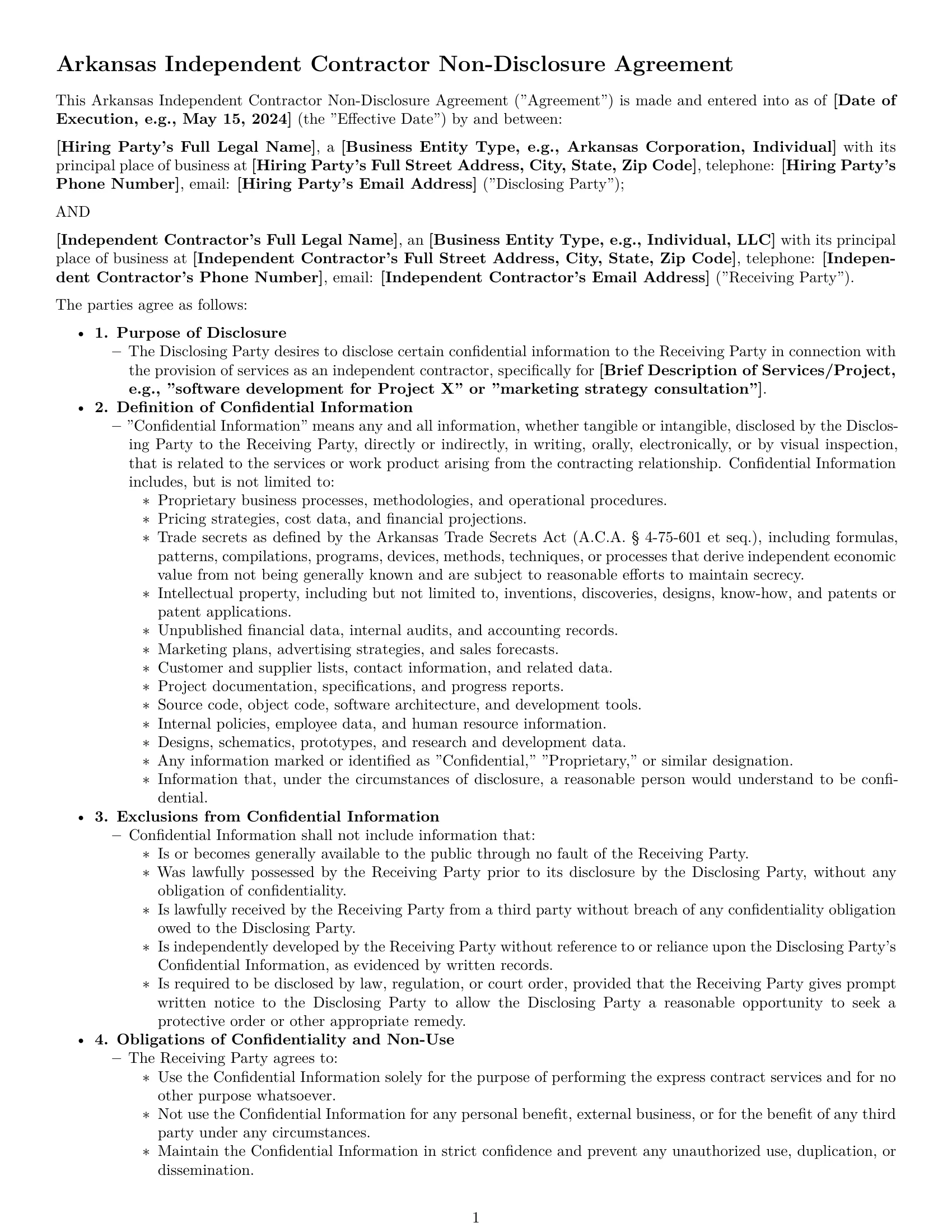 Preview page 1 of Pro Arkansas independent contractor nda template