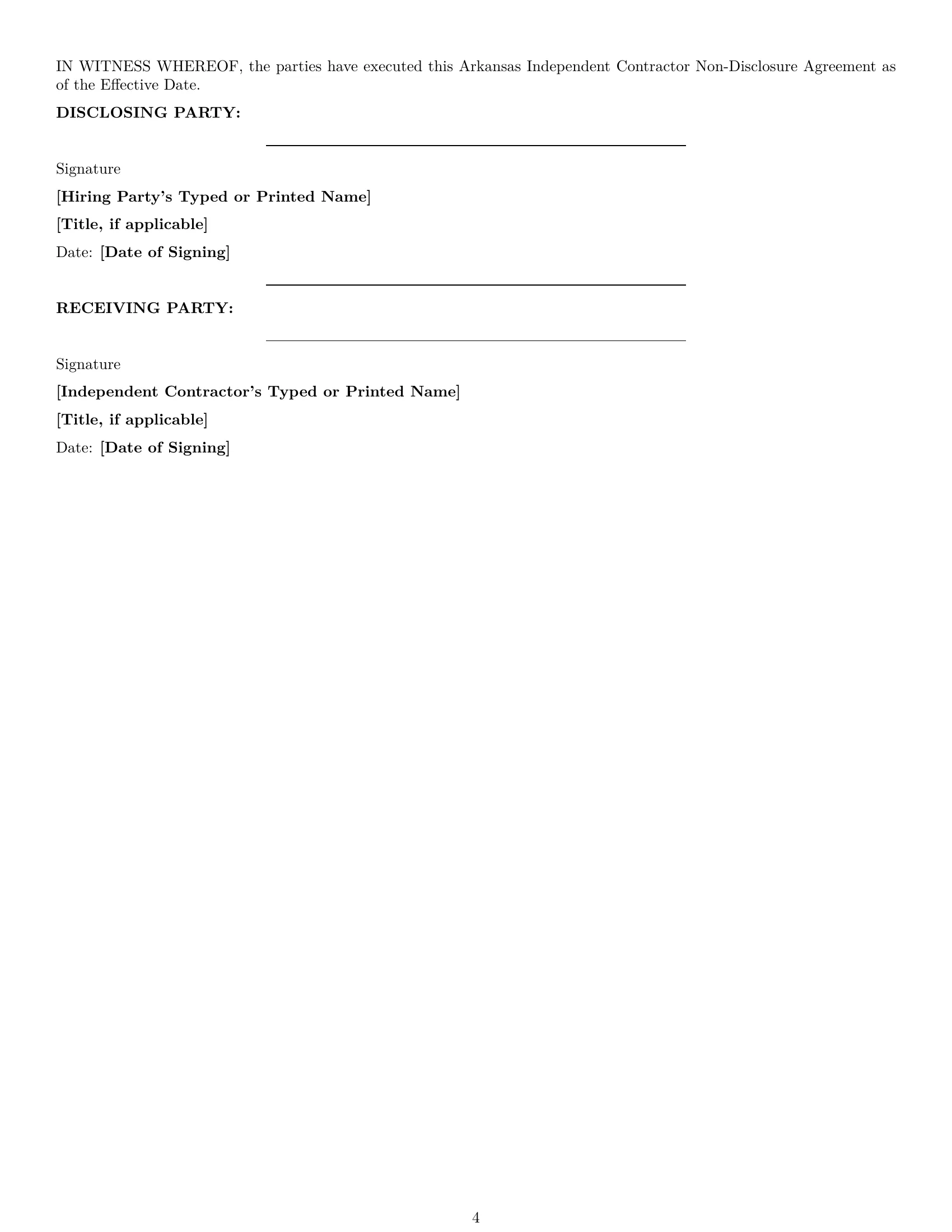 Preview page 4 of Pro Arkansas independent contractor nda template