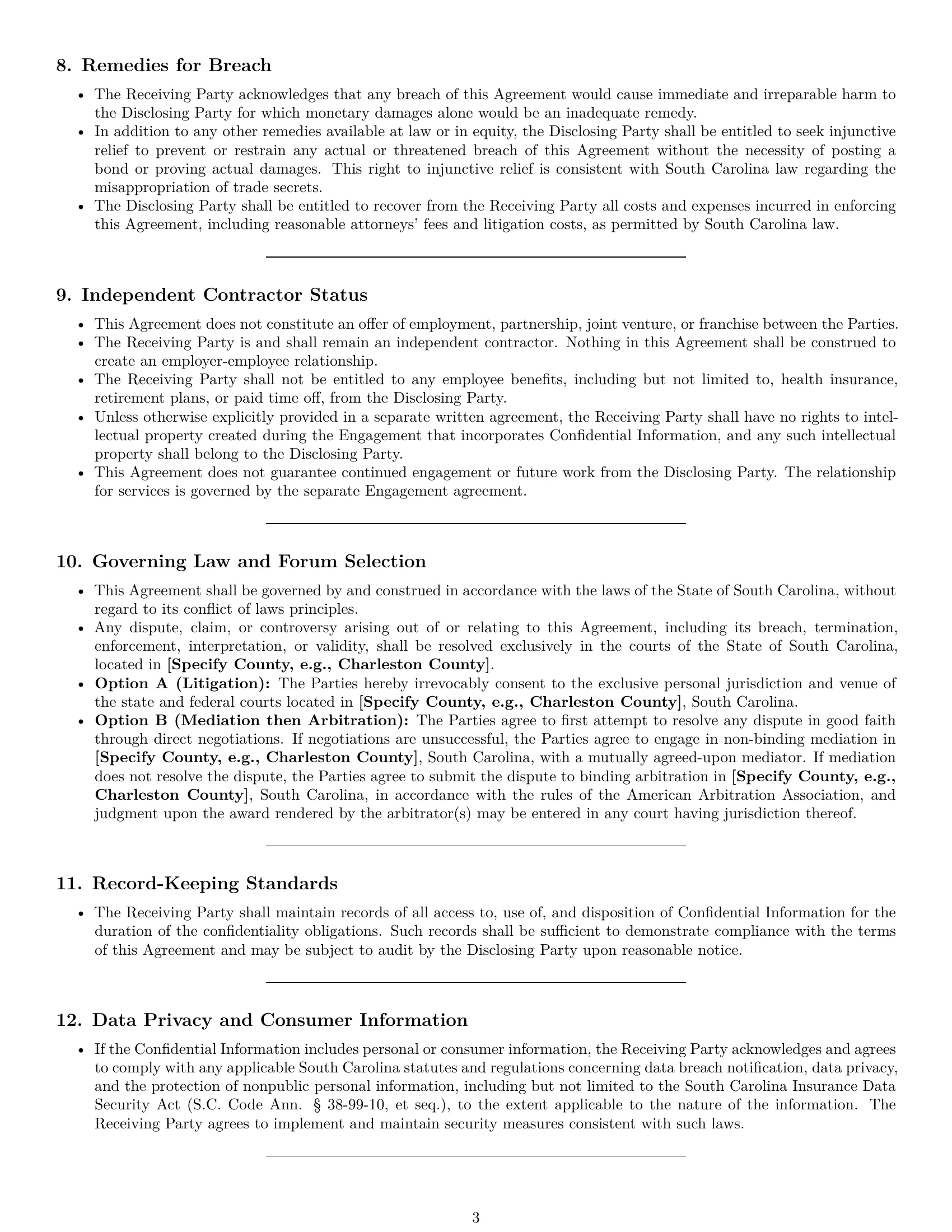 Preview page 3 of Pro South Carolina independent contractor nda template