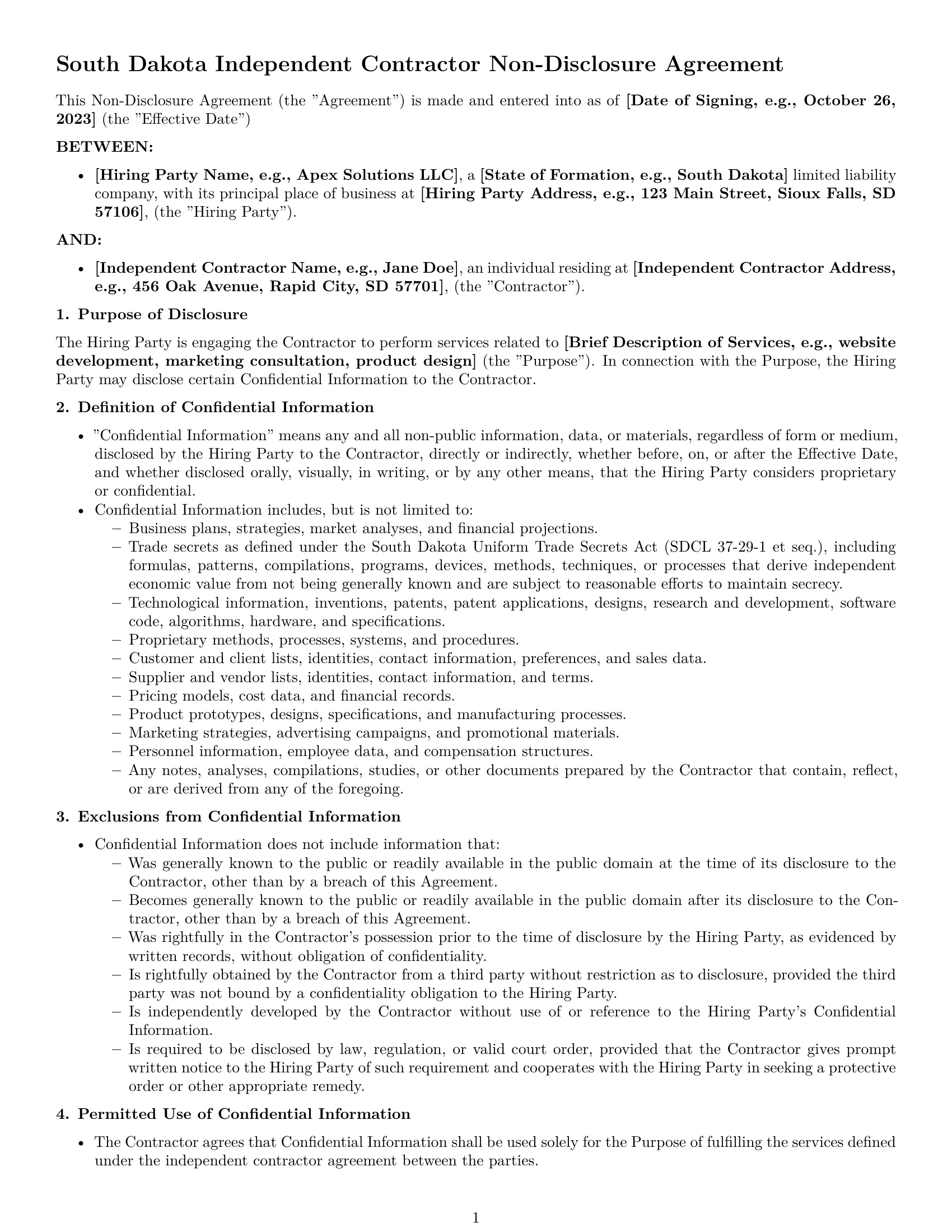 Preview page 1 of Pro South Dakota independent contractor nda template