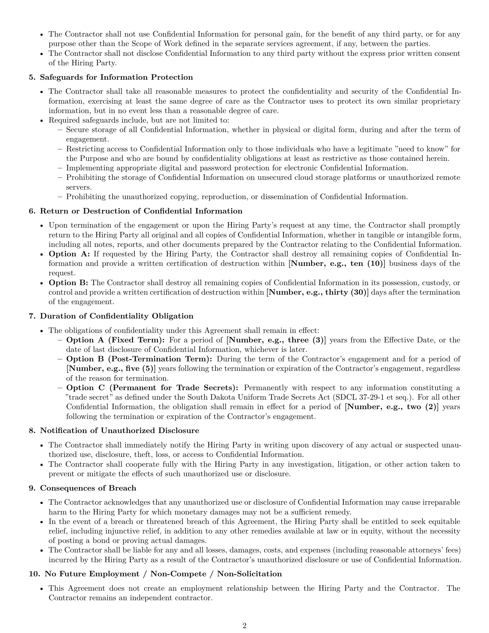 Preview page 2 of Pro South Dakota independent contractor nda template