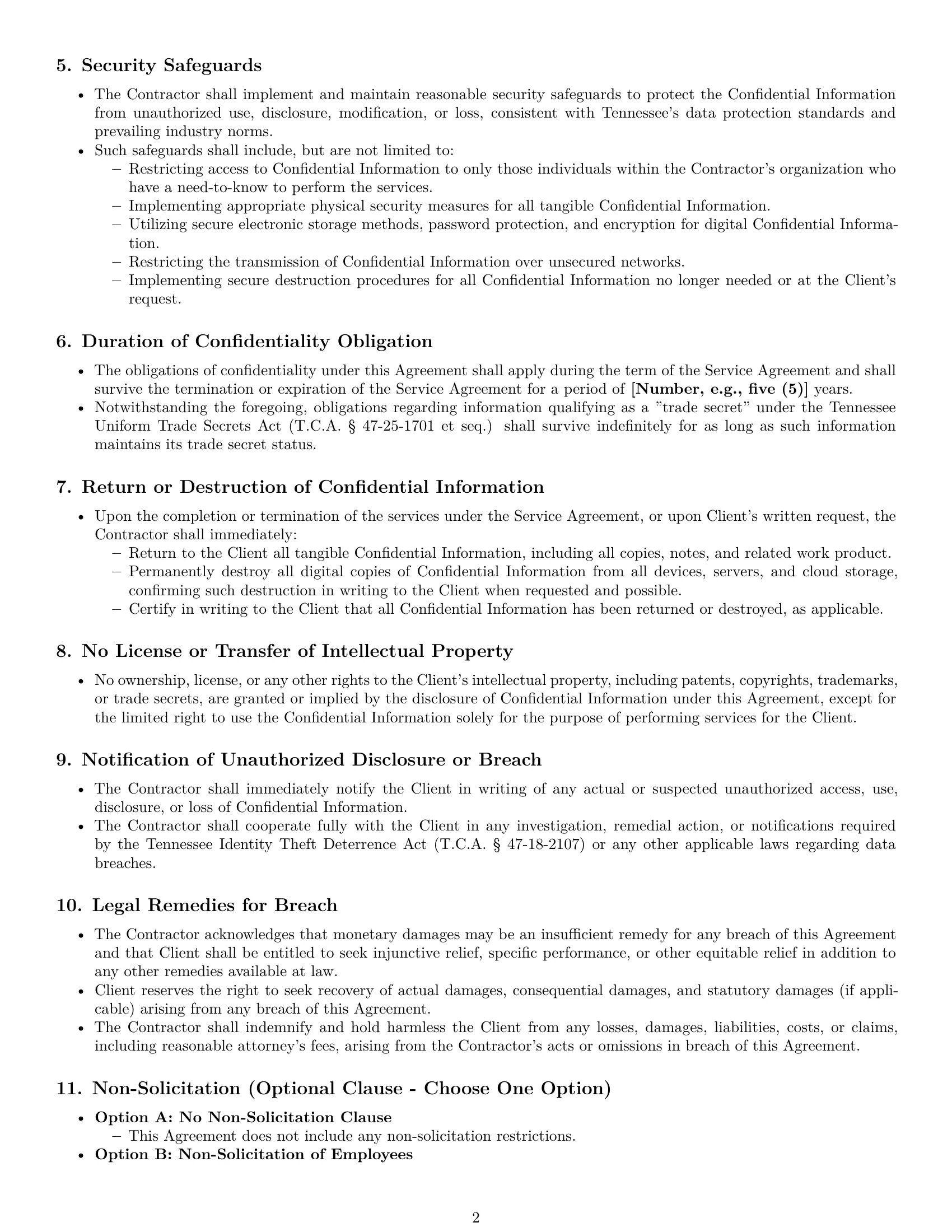 Preview page 2 of Pro Tennessee independent contractor nda template