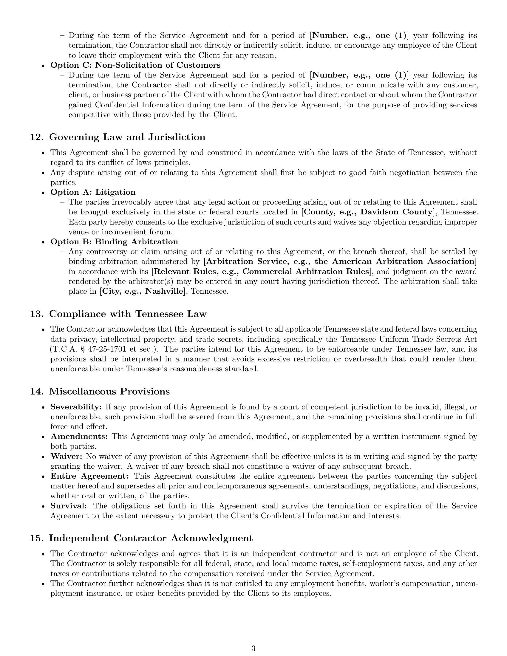 Preview page 3 of Pro Tennessee independent contractor nda template