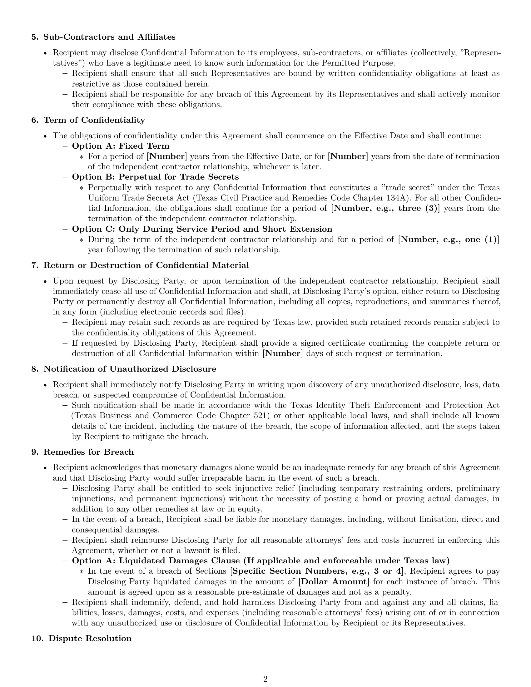Preview page 2 of Pro Texas independent contractor nda template