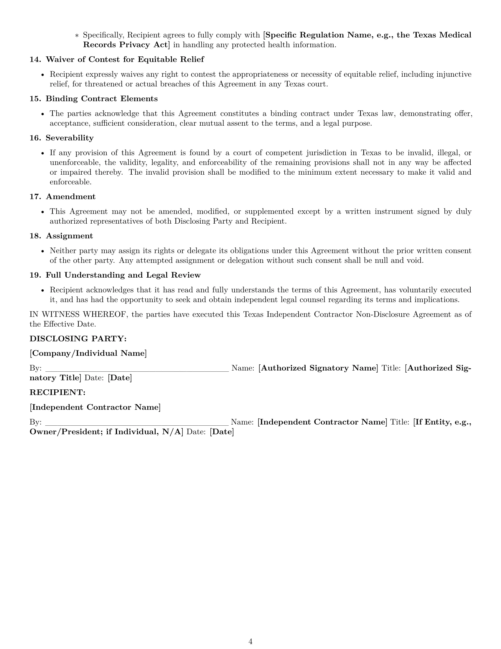 Preview page 4 of Pro Texas independent contractor nda template