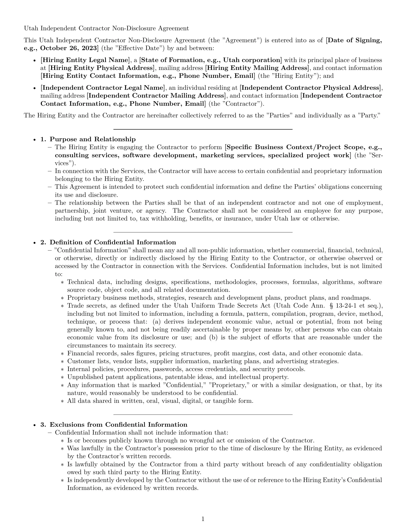 Preview page 1 of Pro Utah independent contractor nda template