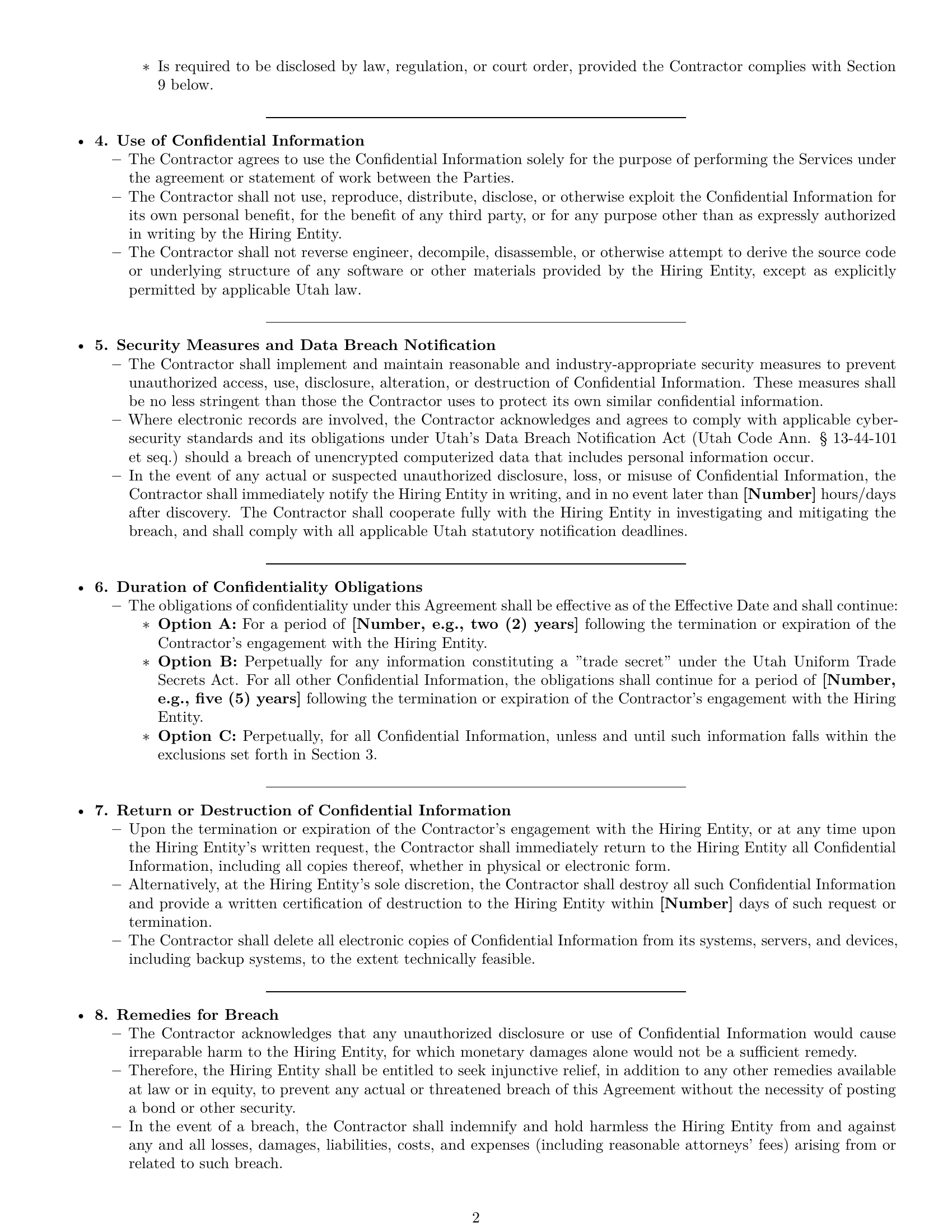 Preview page 2 of Pro Utah independent contractor nda template