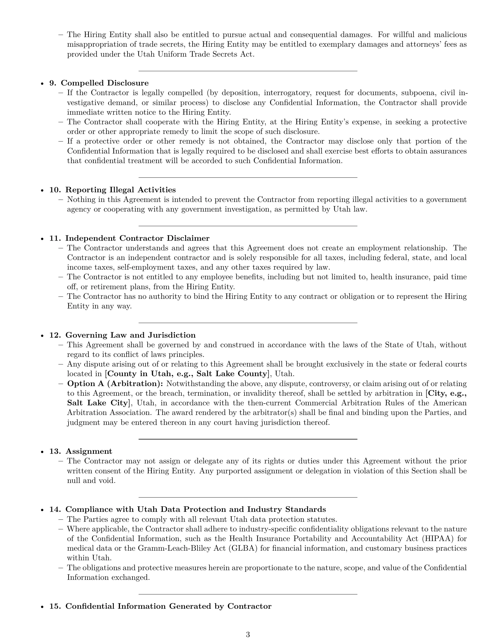 Preview page 3 of Pro Utah independent contractor nda template