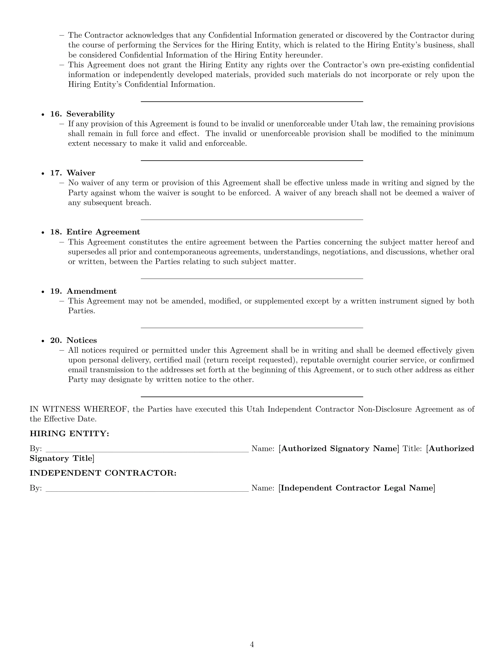 Preview page 4 of Pro Utah independent contractor nda template