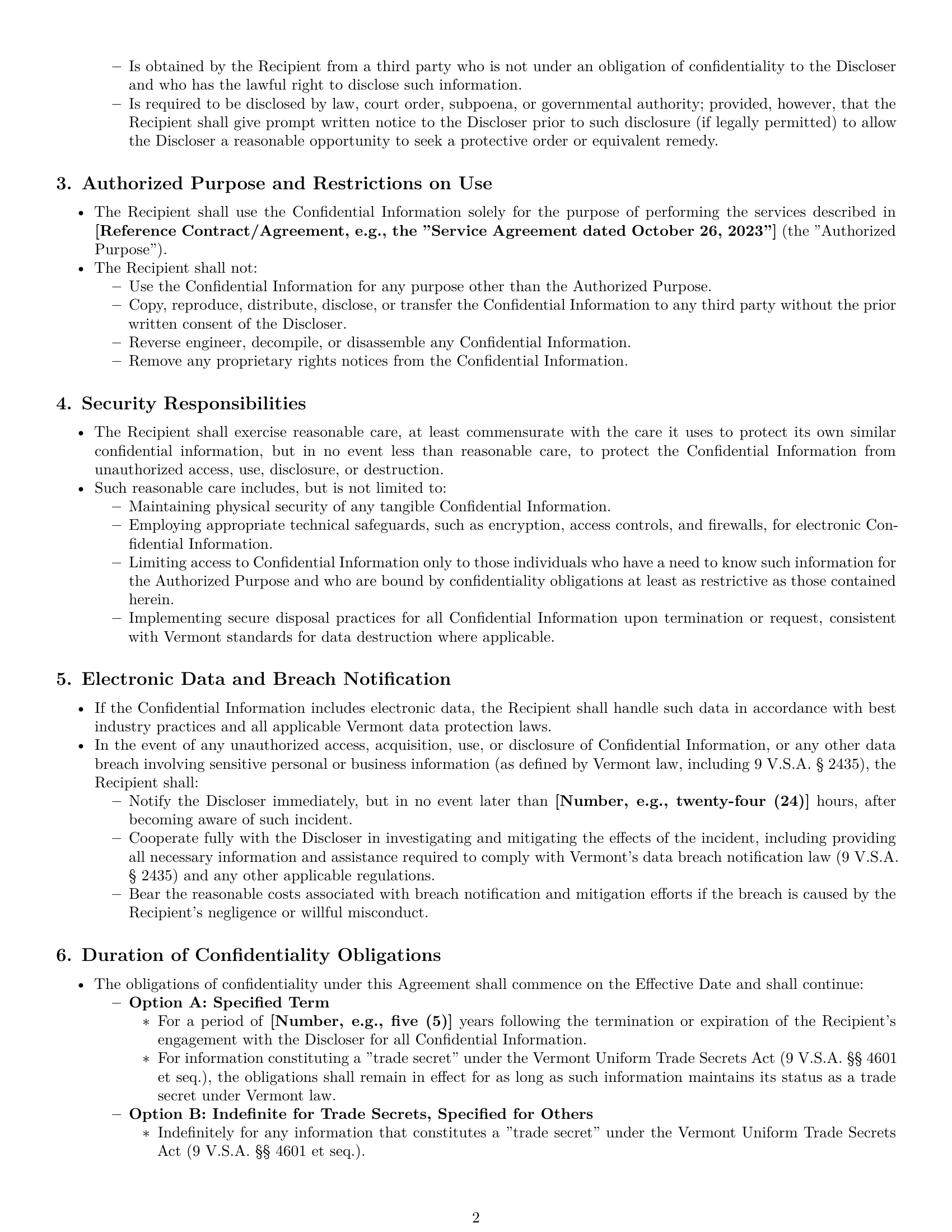 Preview page 2 of Pro Vermont independent contractor nda template