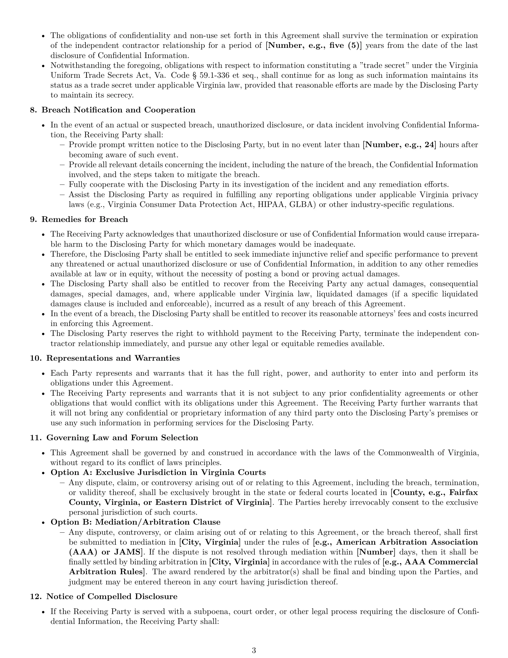 Preview page 3 of Pro Virginia independent contractor nda template