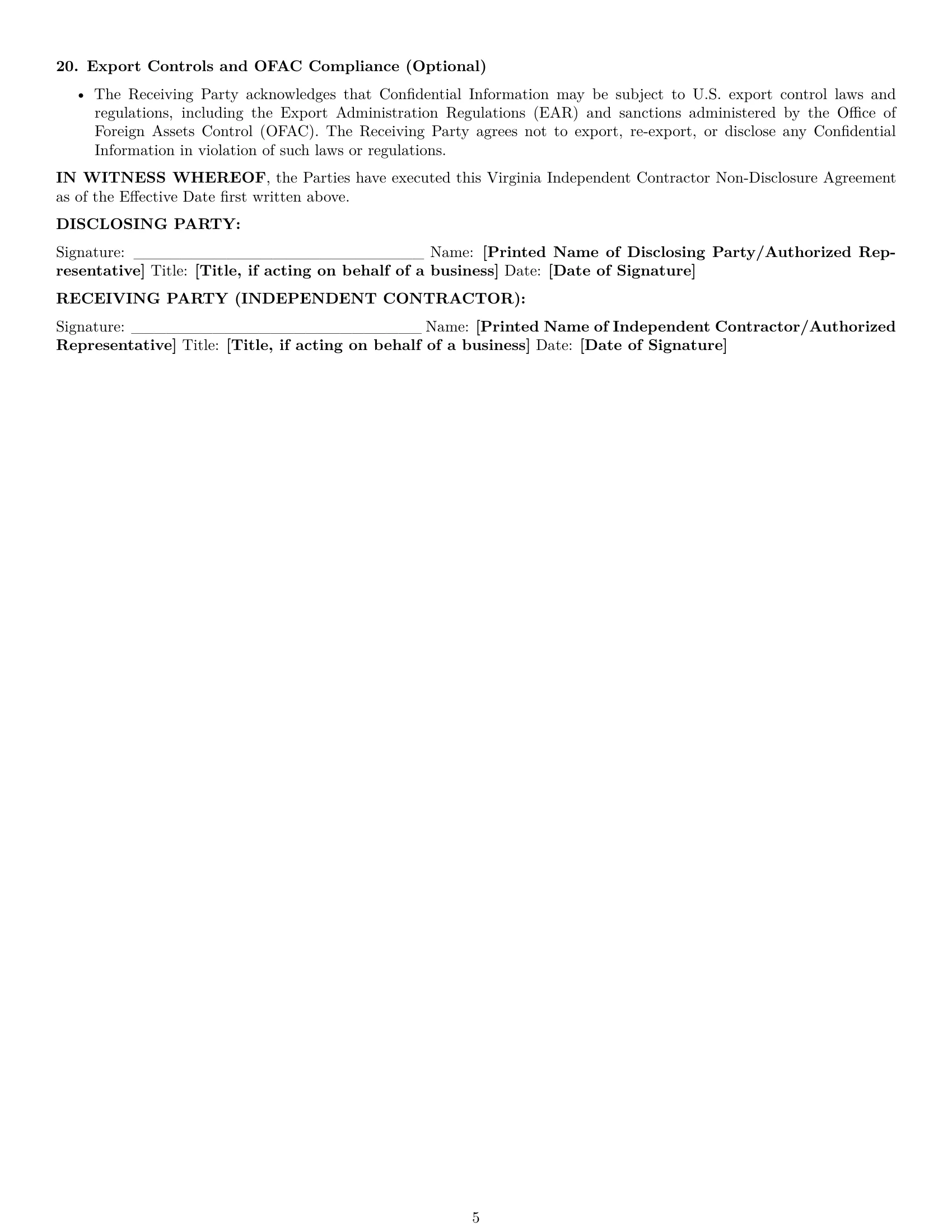Preview page 5 of Pro Virginia independent contractor nda template