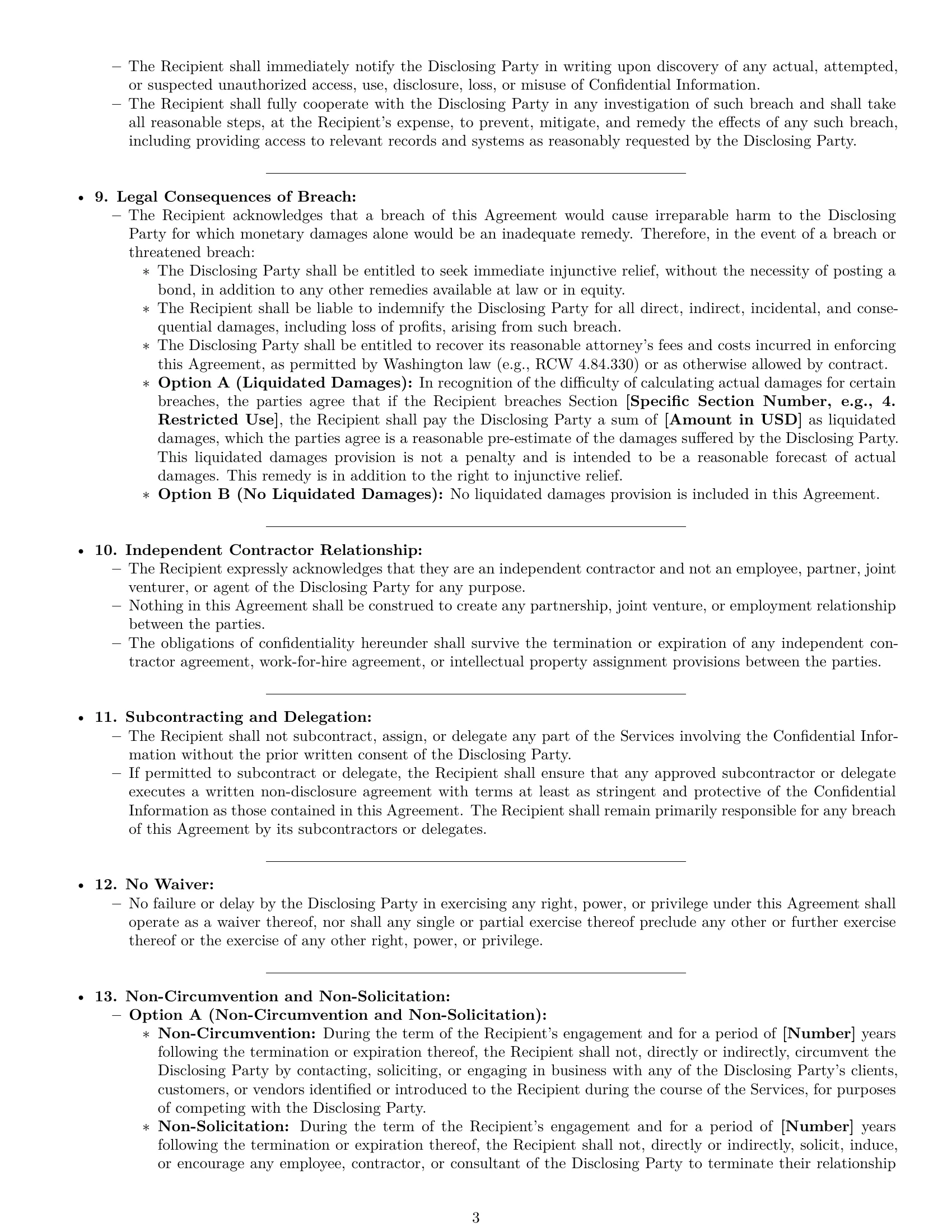 Preview page 3 of Pro Washington independent contractor nda template