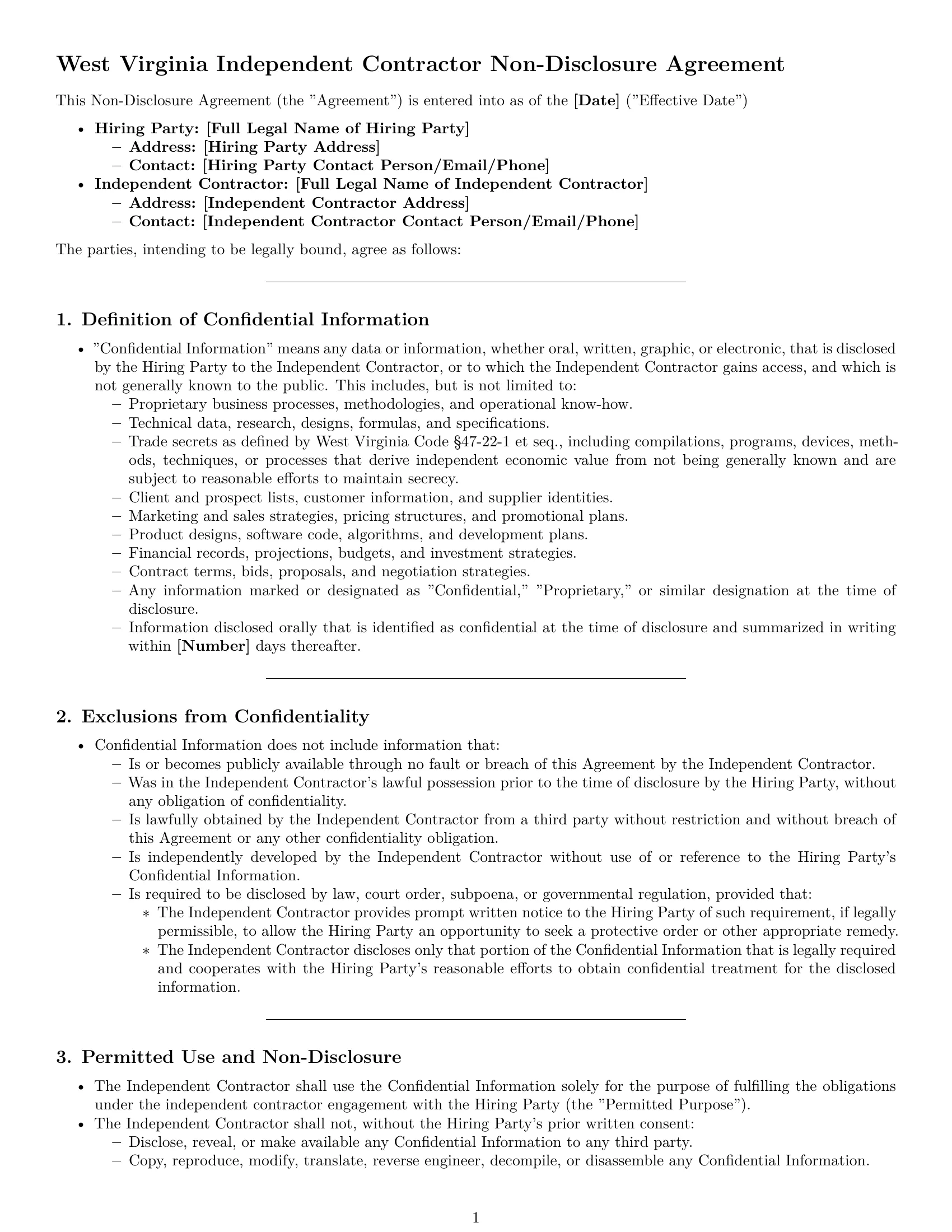 Preview page 1 of Pro West Virginia independent contractor nda template