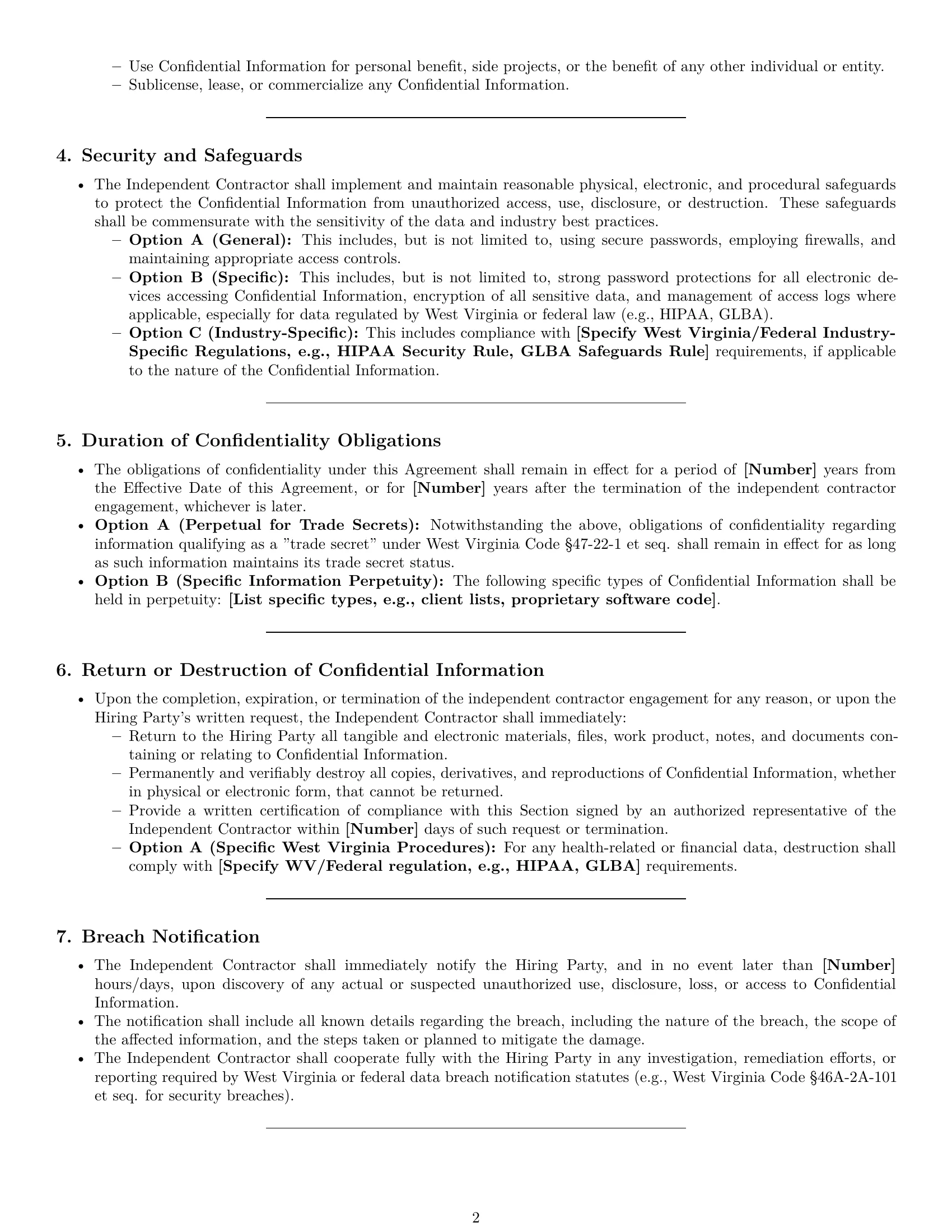Preview page 2 of Pro West Virginia independent contractor nda template
