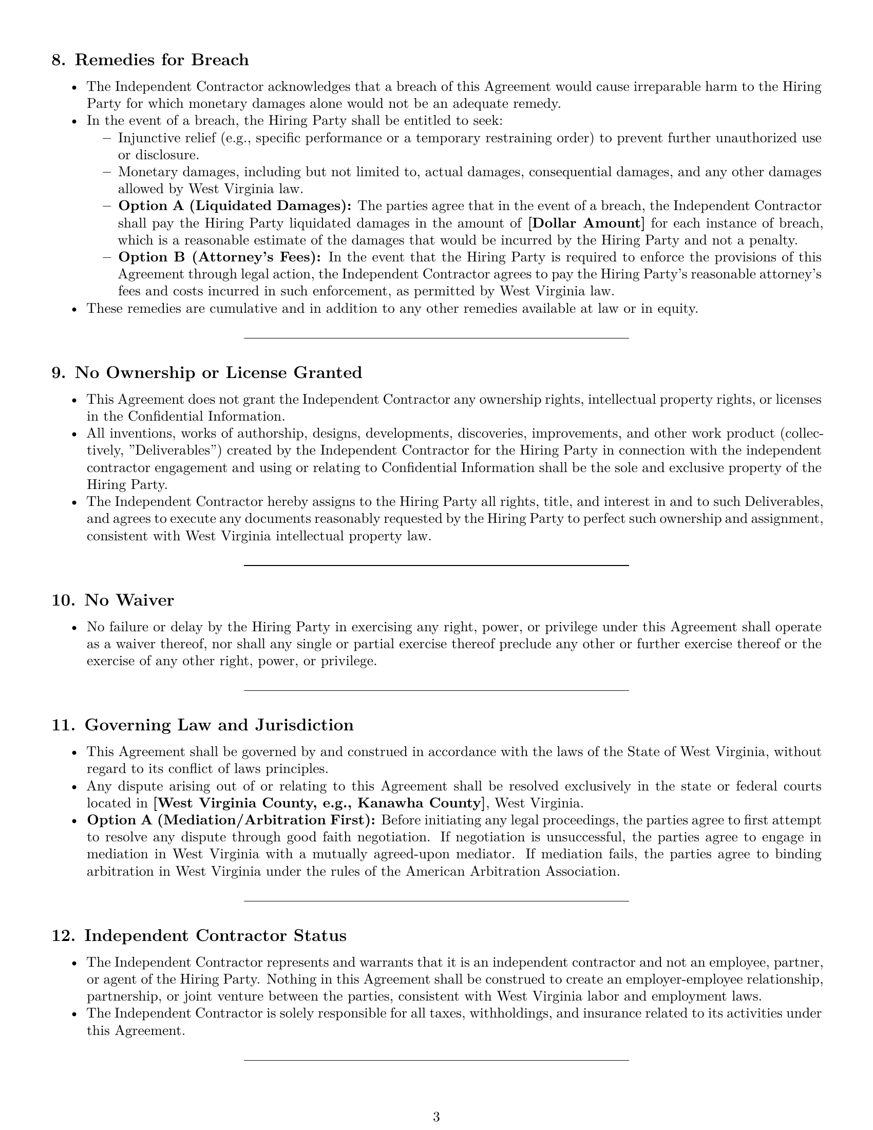 Preview page 3 of Pro West Virginia independent contractor nda template